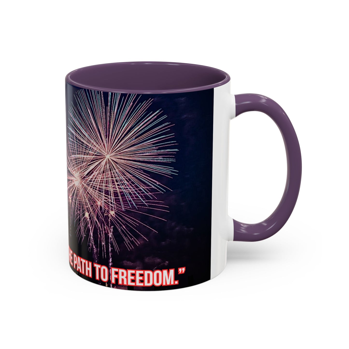 Fireworks Accent Coffee Mug — Inspirational "Lights the Path to Freedom" Design