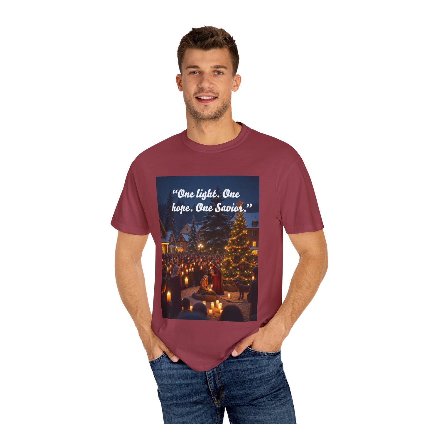 Garment-Dyed T-Shirt with Inspirational Christmas Design