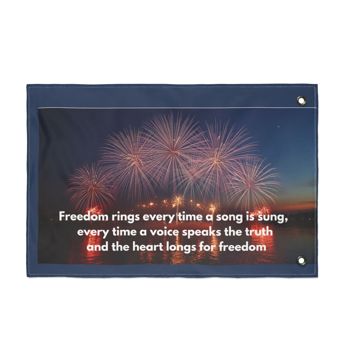Freedom Fireworks Flag — Double-Sided Patriotic Yard Banner with Inspirational Quote