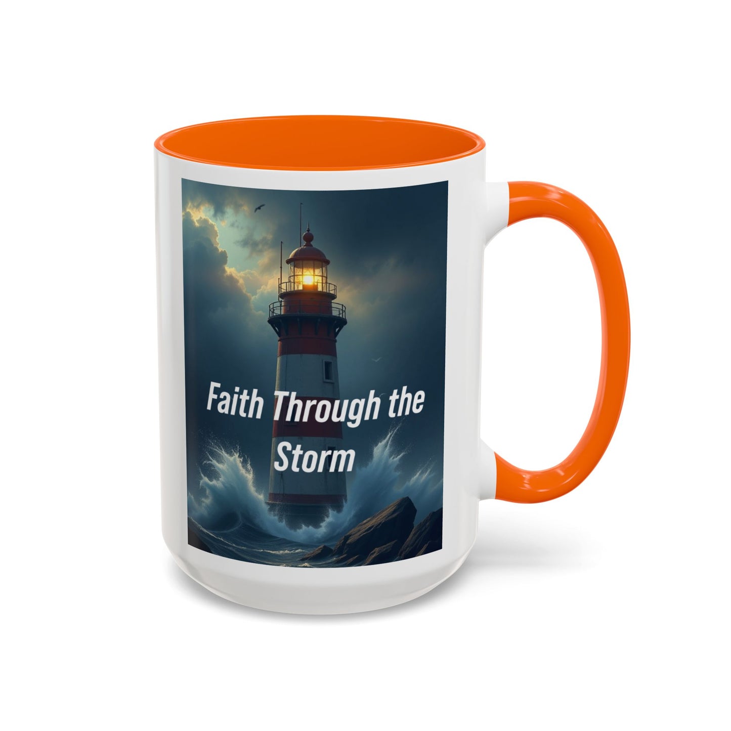 Faith Through the Storm Lighthouse Coffee Mug - Inspirational Ceramic Accent Mug