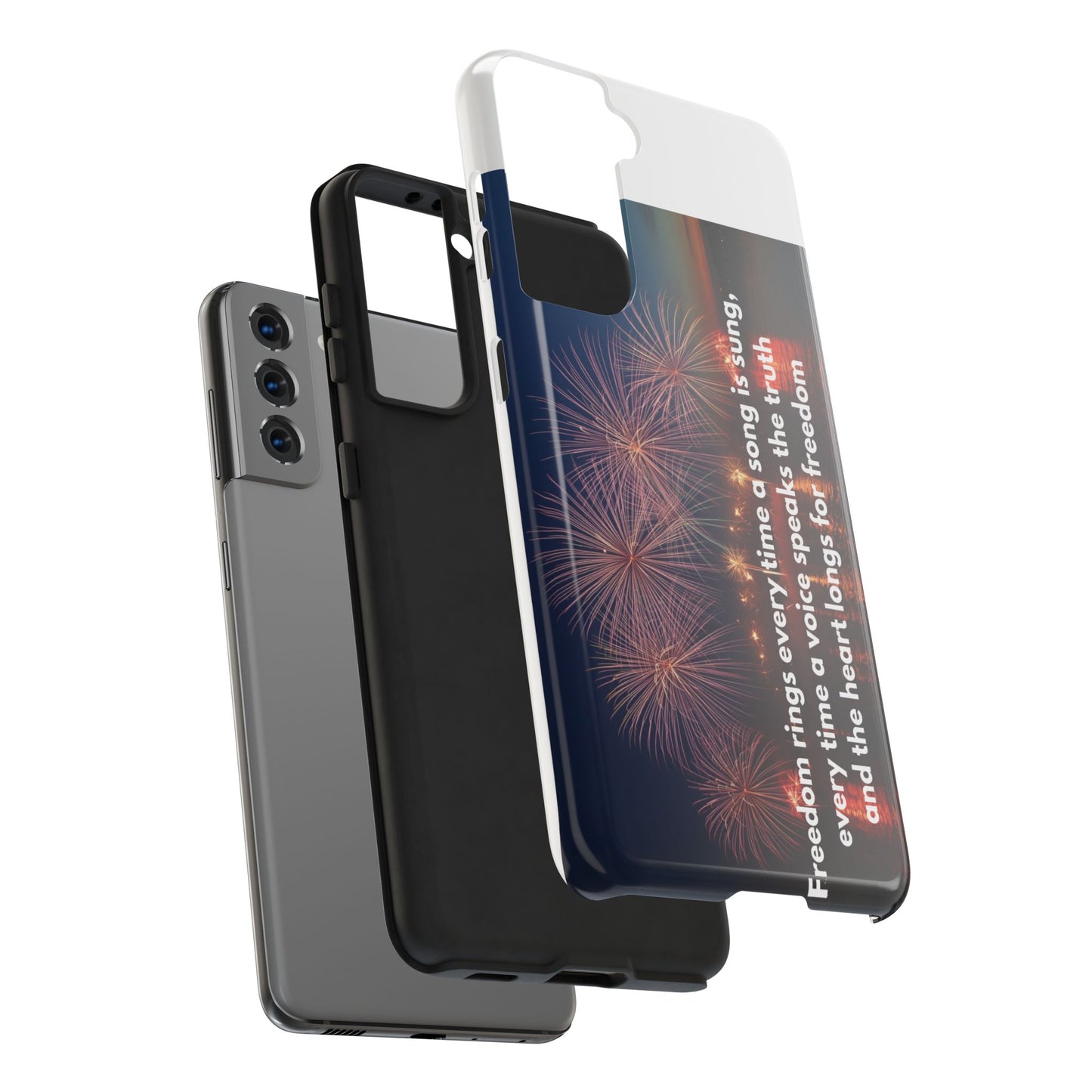 Patriotic Fireworks Tough Phone Case — "Freedom" Quote Protective Cover