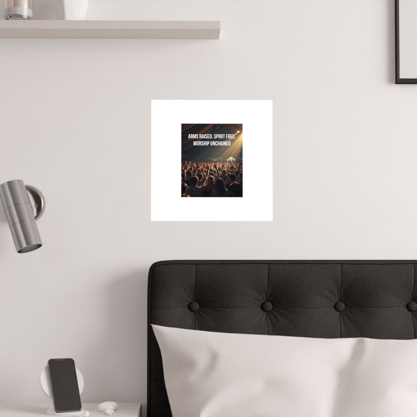 Worship Unchained Satin Poster — Concert Crowd with Lyrics “Arms Raised. Spirit Free.”