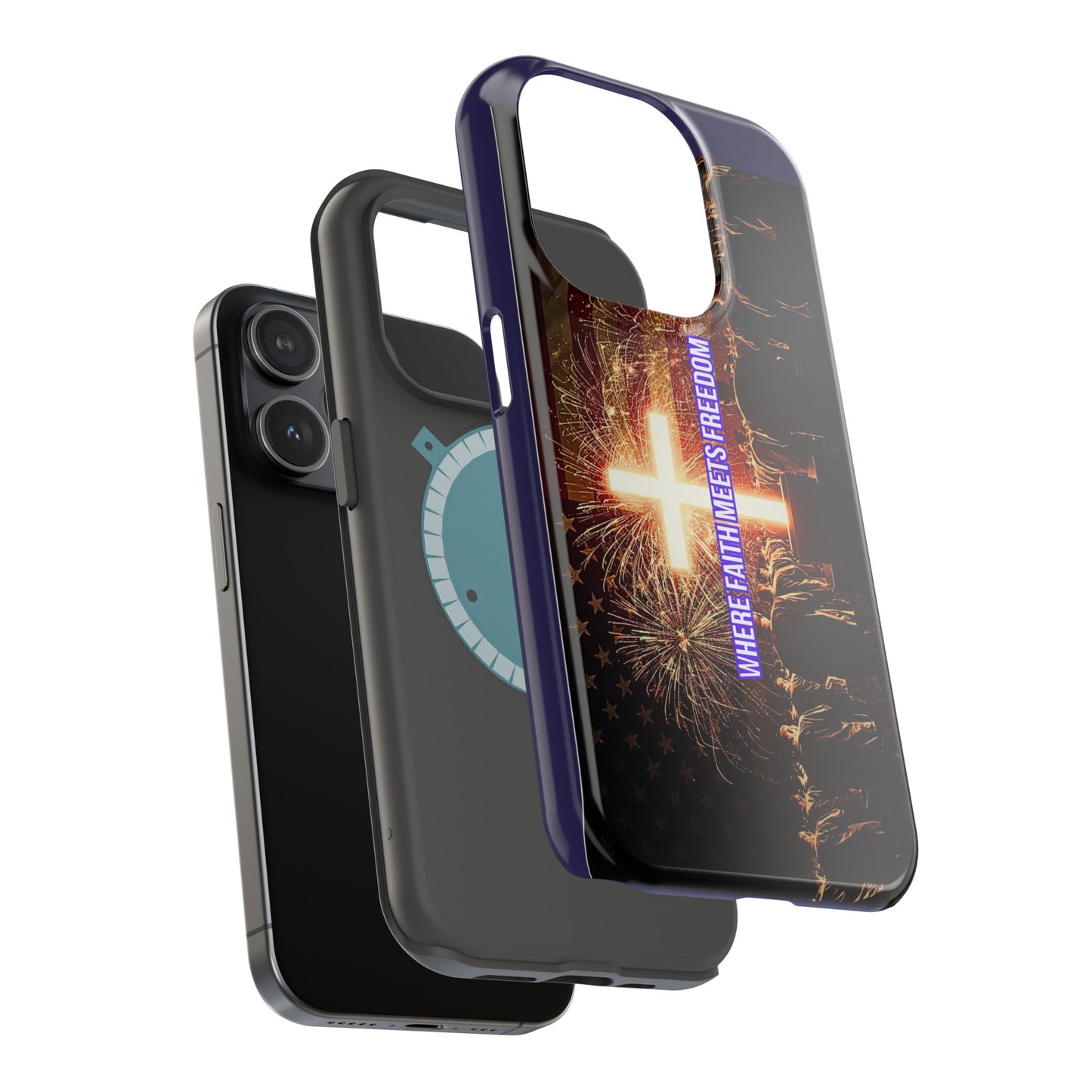 Christian Cross iPhone Case — “Where Faith Meets Freedom” Magnetic Impact-Resistant Phone Case