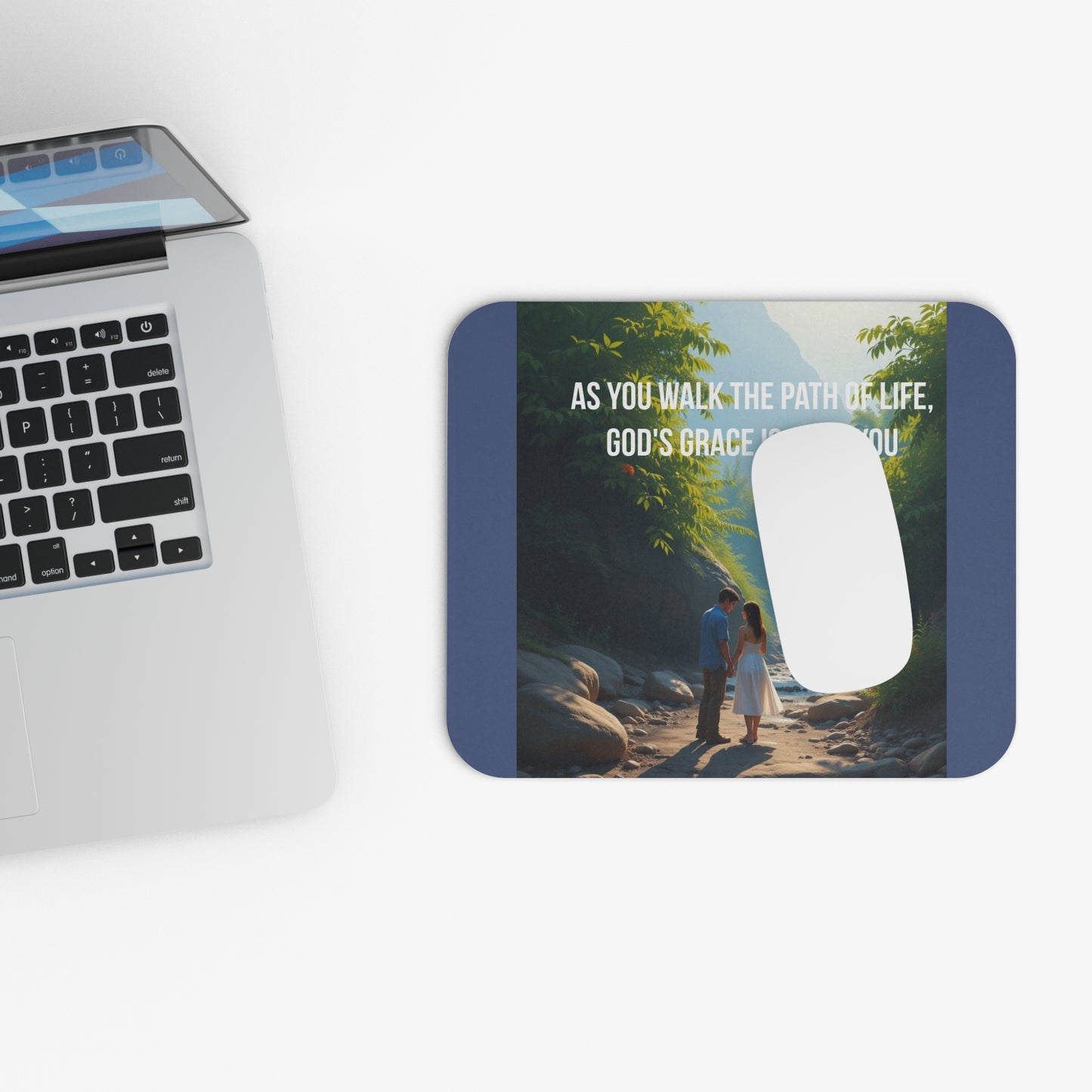 Inspirational Christian Mouse Pad — "As You Walk the Path of Life, God's Grace Is With You"