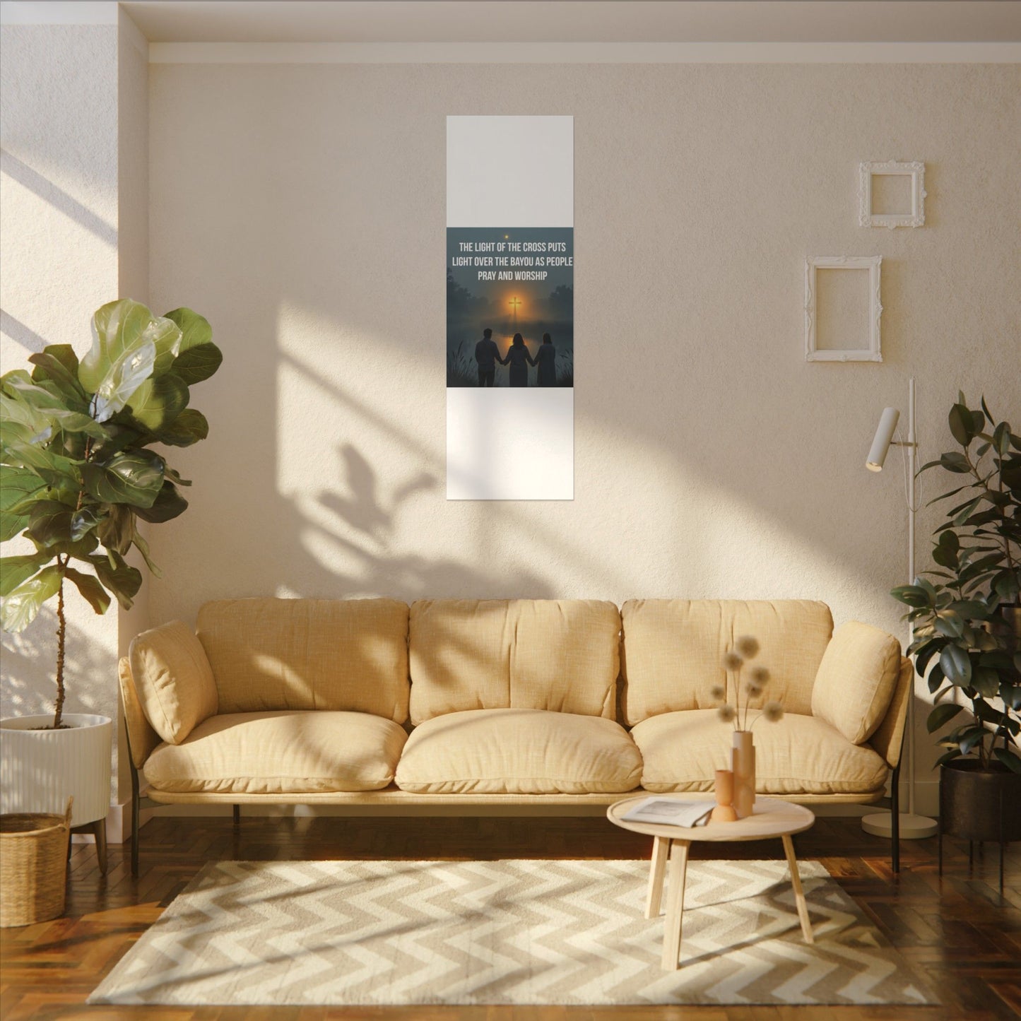 Faith Wall Art Canvas — “The Light of the Cross Puts Light Over the Bayou as People Pray and Worship”
