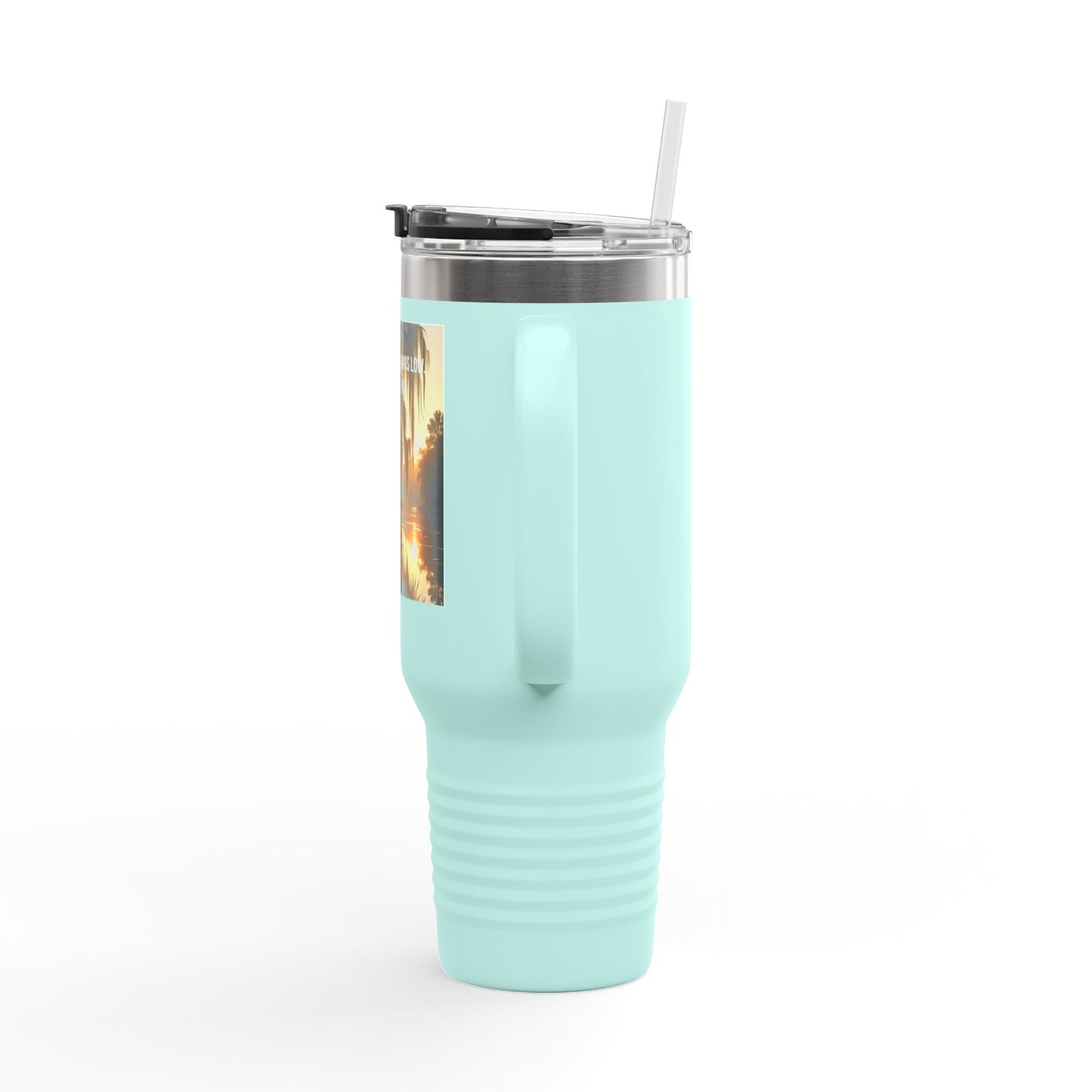 40oz Insulated Travel Mug — Tropical Sunset Faith Design