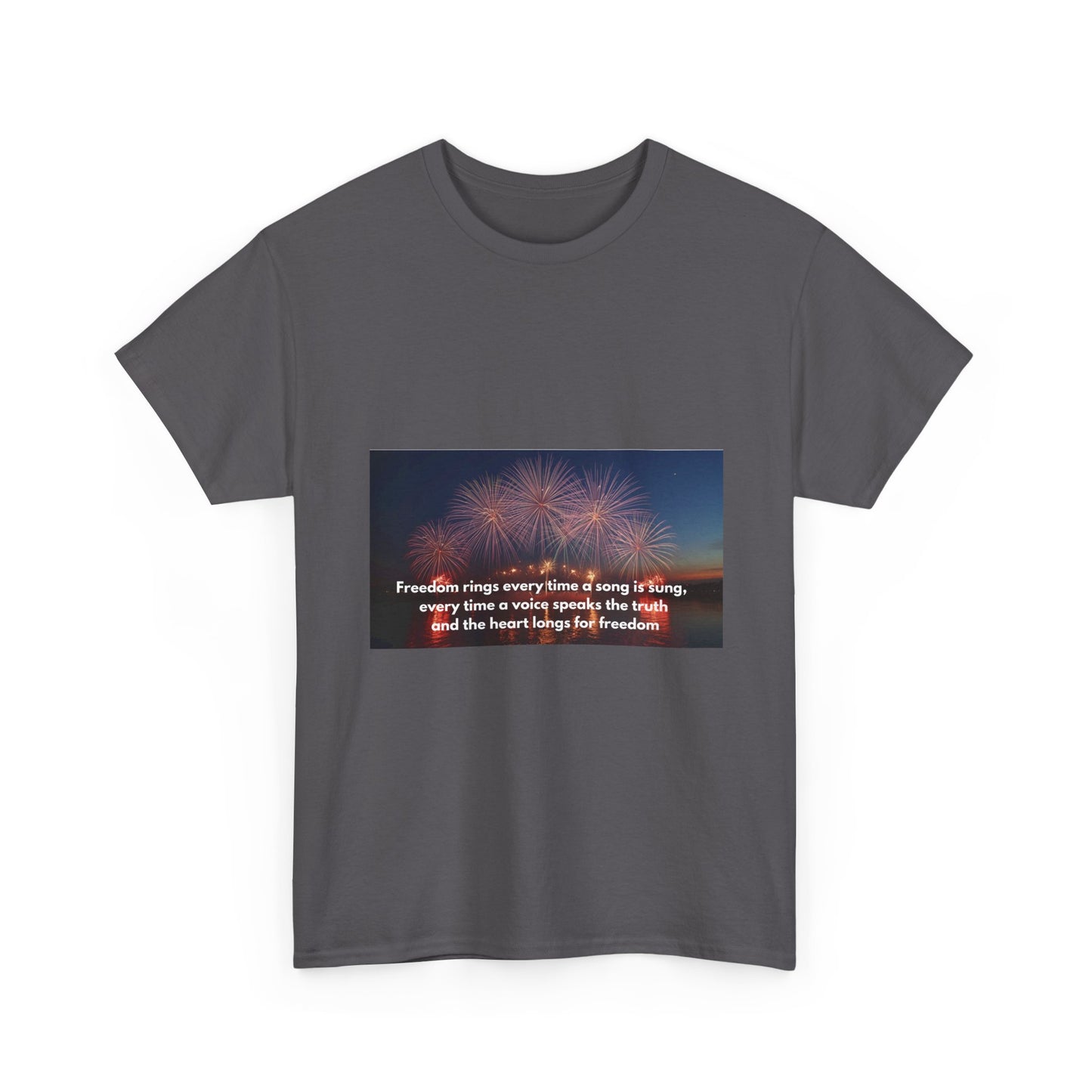 T-Shirt — Patriotic Fireworks Tee with 'Freedom Rings' Quote
