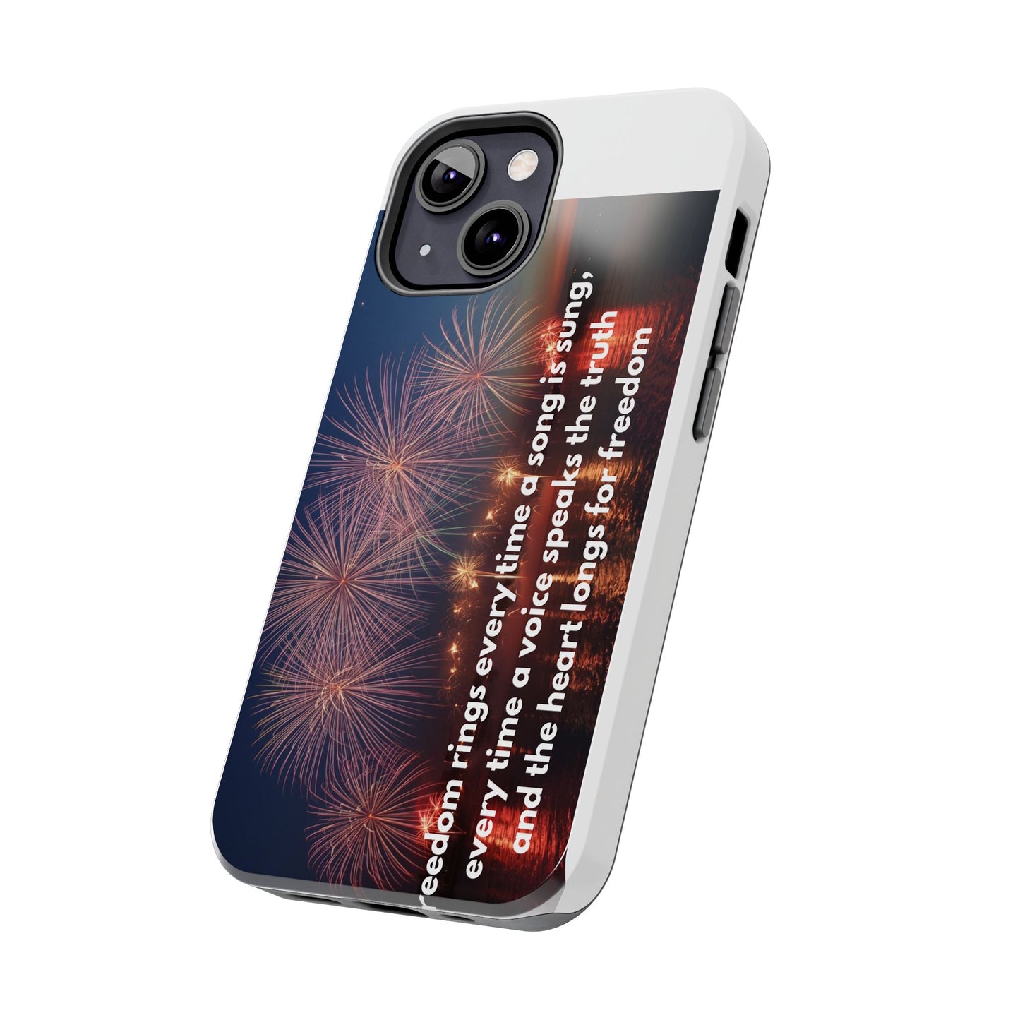 Patriotic Fireworks Tough Phone Case — "Freedom" Quote Protective Cover