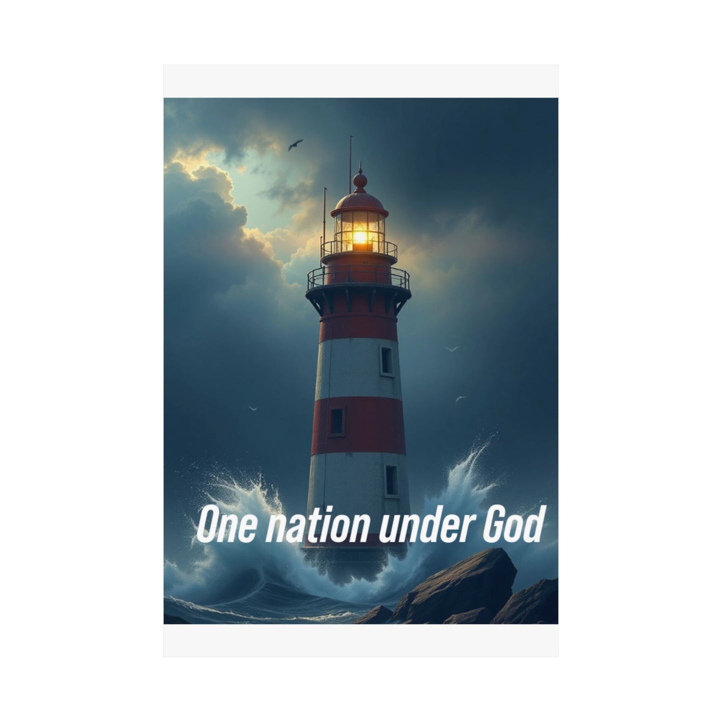 Lighthouse Satin Poster — "One Nation Under God" Patriotic Wall Art