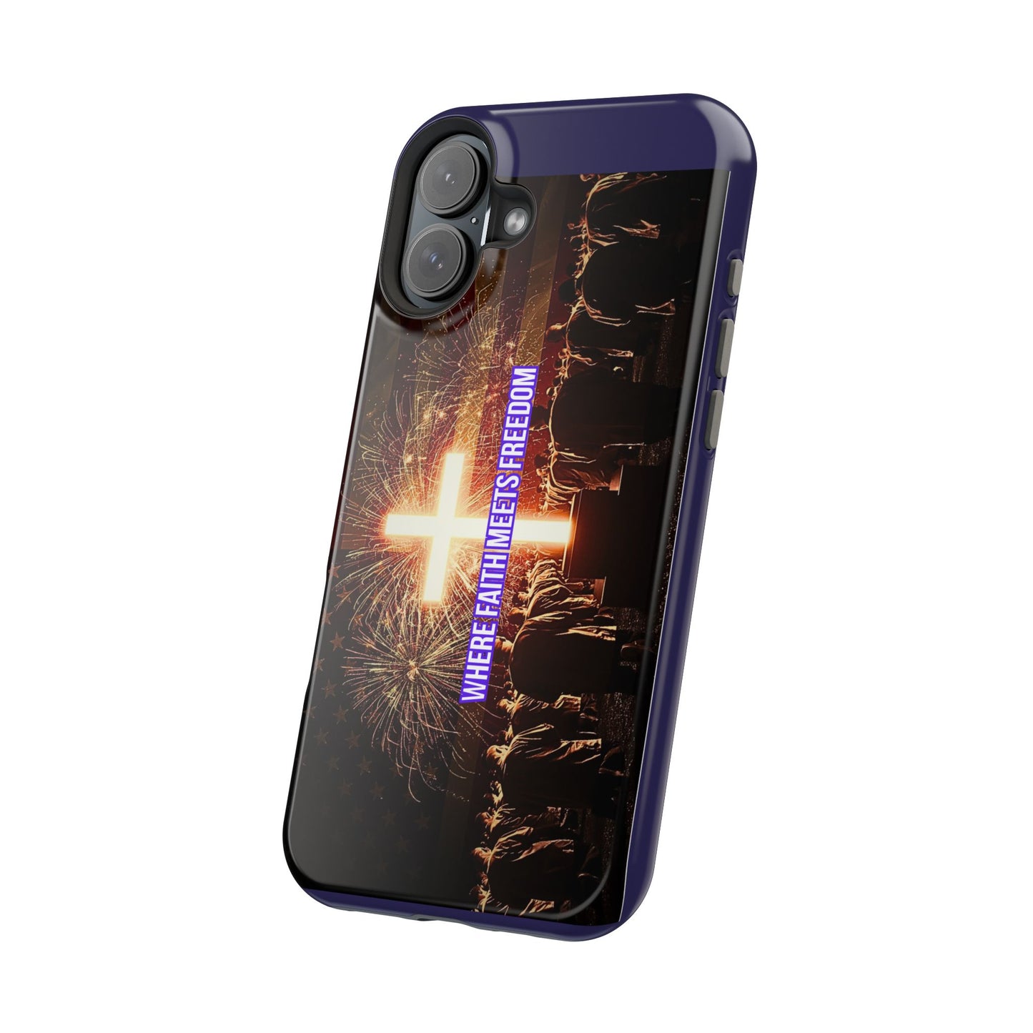 Christian Cross iPhone Case — “Where Faith Meets Freedom” Magnetic Impact-Resistant Phone Case