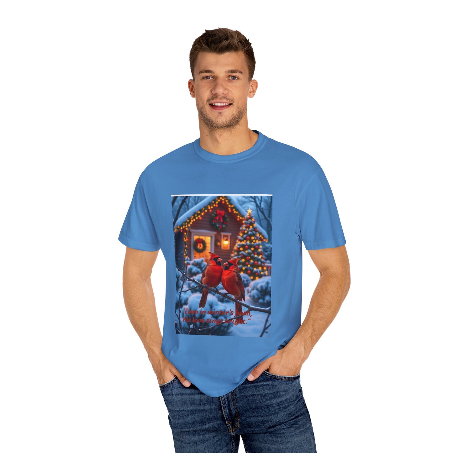 Cozy Winter Cardinal T-Shirt, Holiday Apparel, Unisex Gift, Christmas Shirt, Winter Wonderland Tee, Festive Bird Design