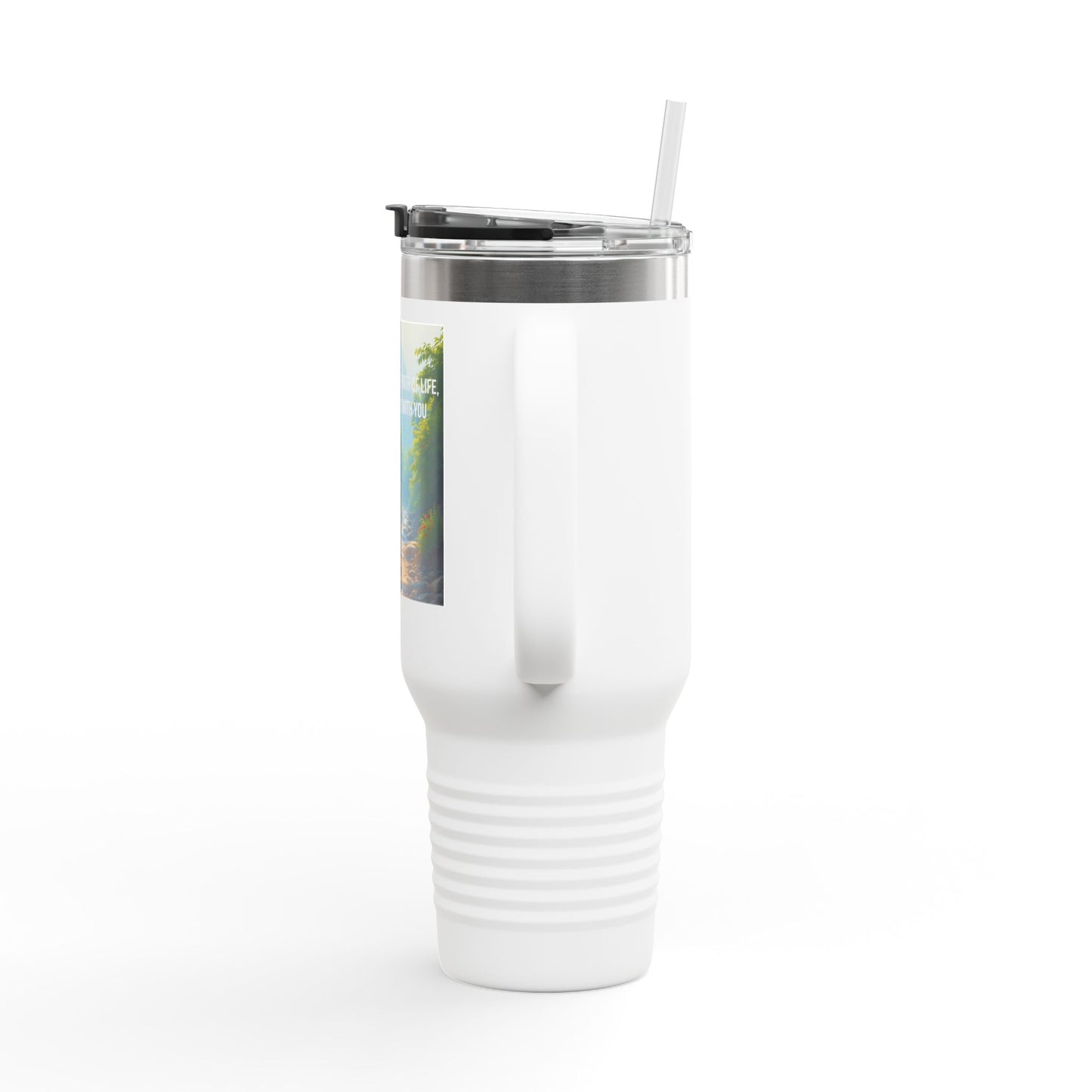 40oz Insulated Travel Mug — Scenic Hiker Design with Inspirational Quote