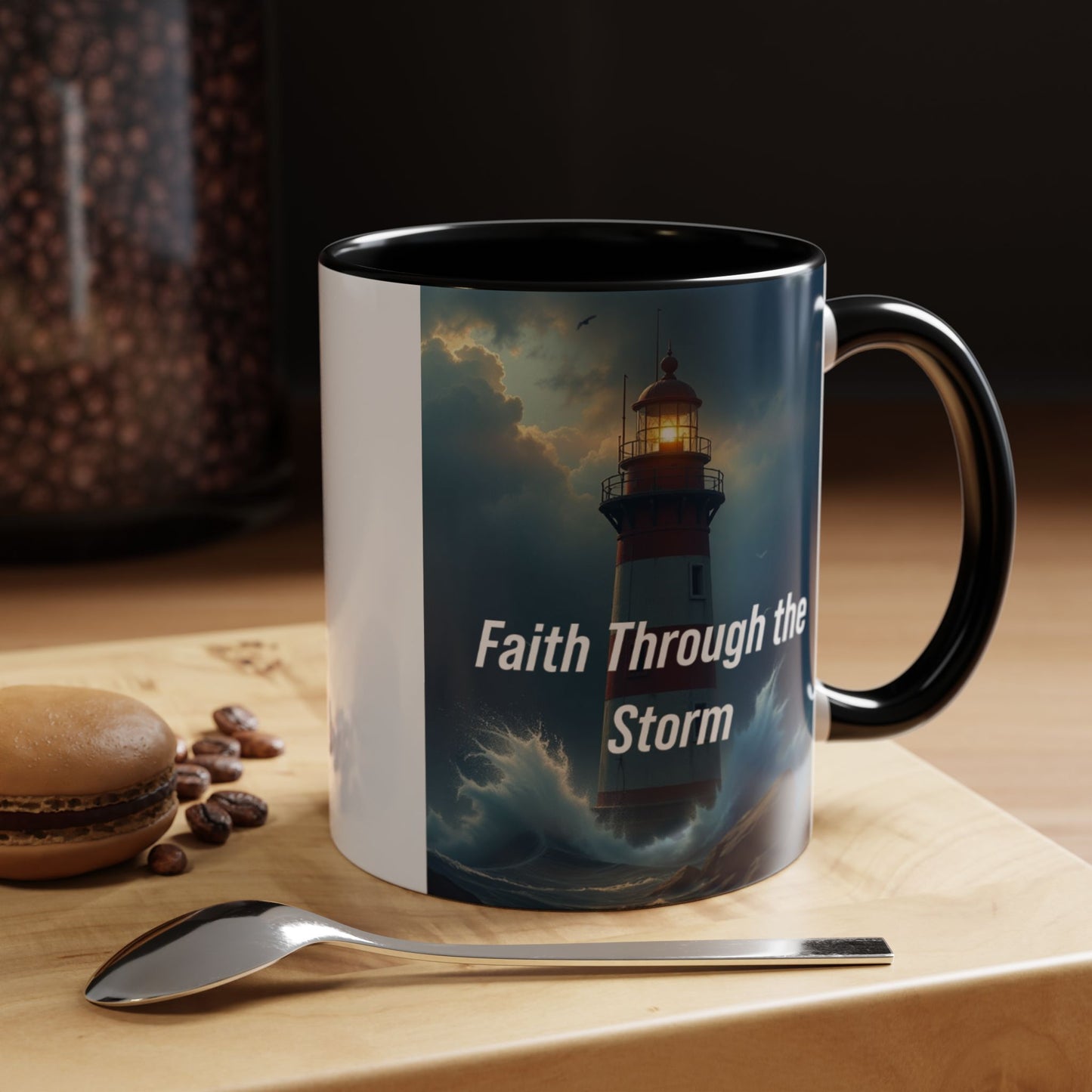 Faith Through the Storm Lighthouse Coffee Mug - Inspirational Ceramic Accent Mug