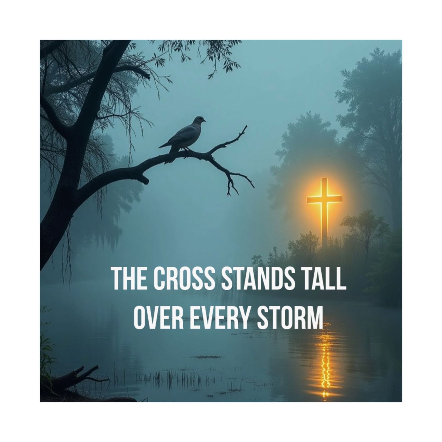 Satin Poster — "The Cross Stands Tall Over Every Storm" Inspirational Christian Wall Art