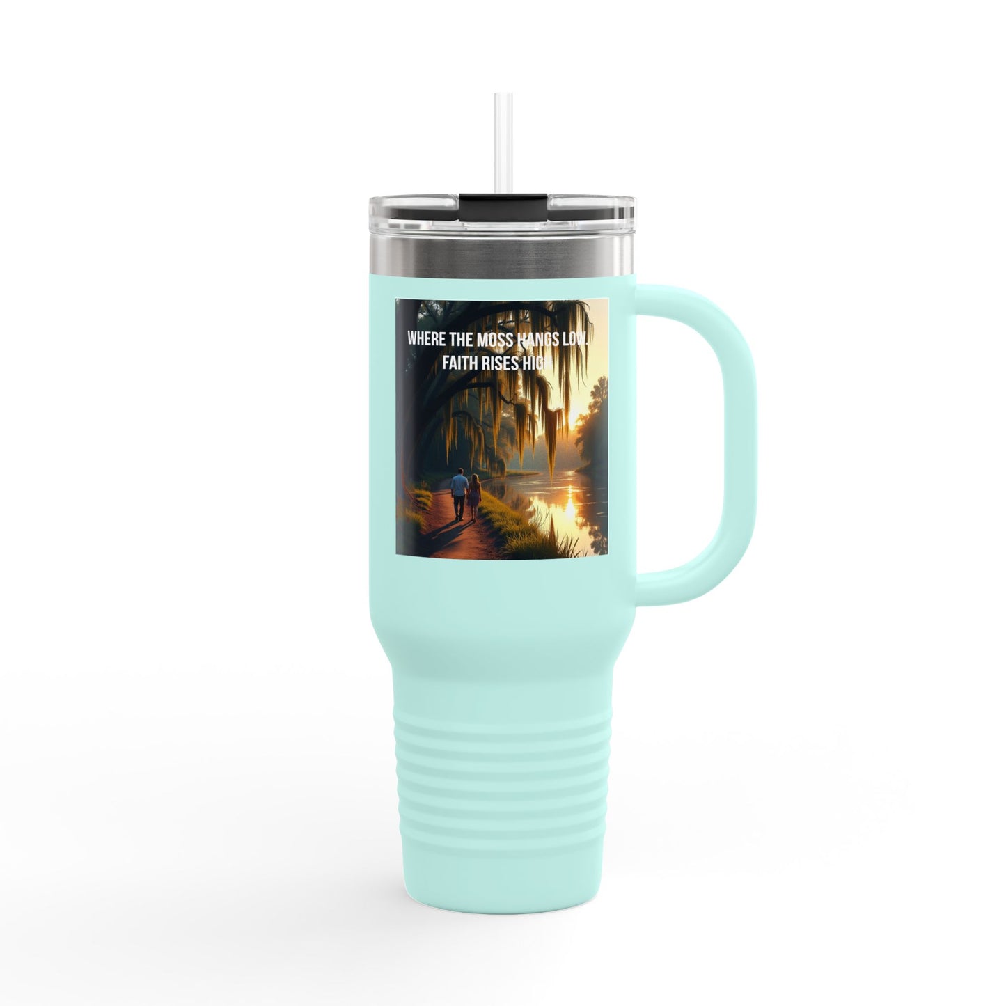40oz Insulated Travel Mug — Tropical Sunset Faith Design