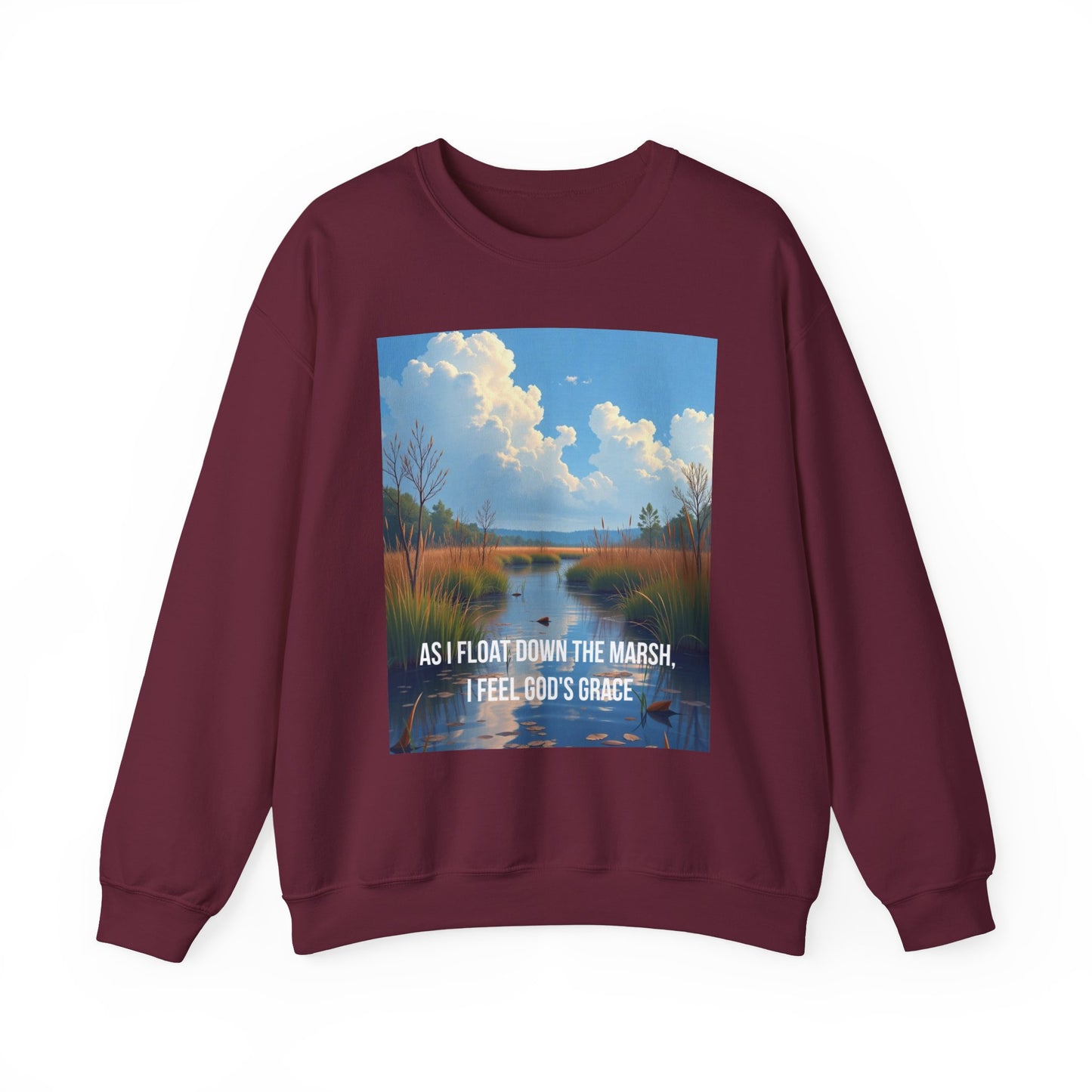 Sweatshirt — Marsh Scene with Lyrics "As I Float Down the Marsh, I Feel God's Grace"