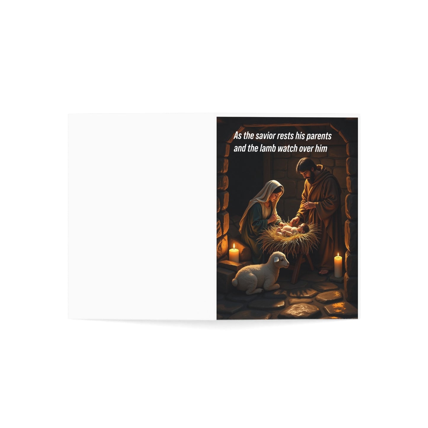 As the savior rests his parents and the lamb watch over him