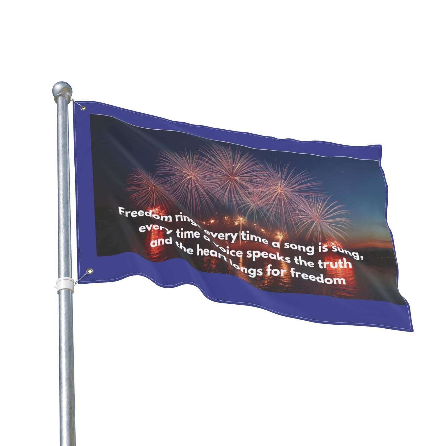 Patriotic Fireworks Flag — "Freedom rings every time a song is sung" Double-Sided Garden Flag