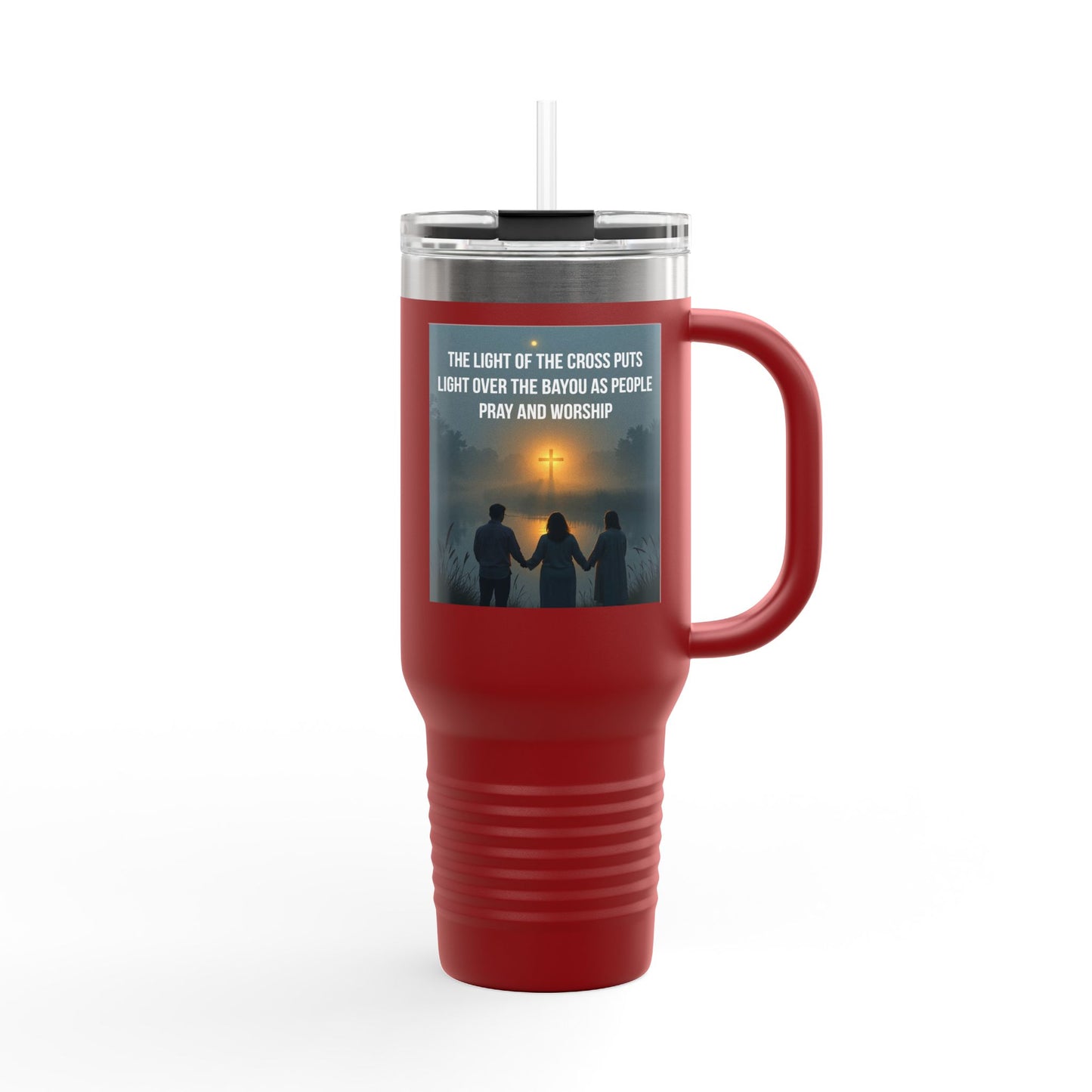 40oz Insulated Travel Mug — Inspirational Cross Light Prayer Design
