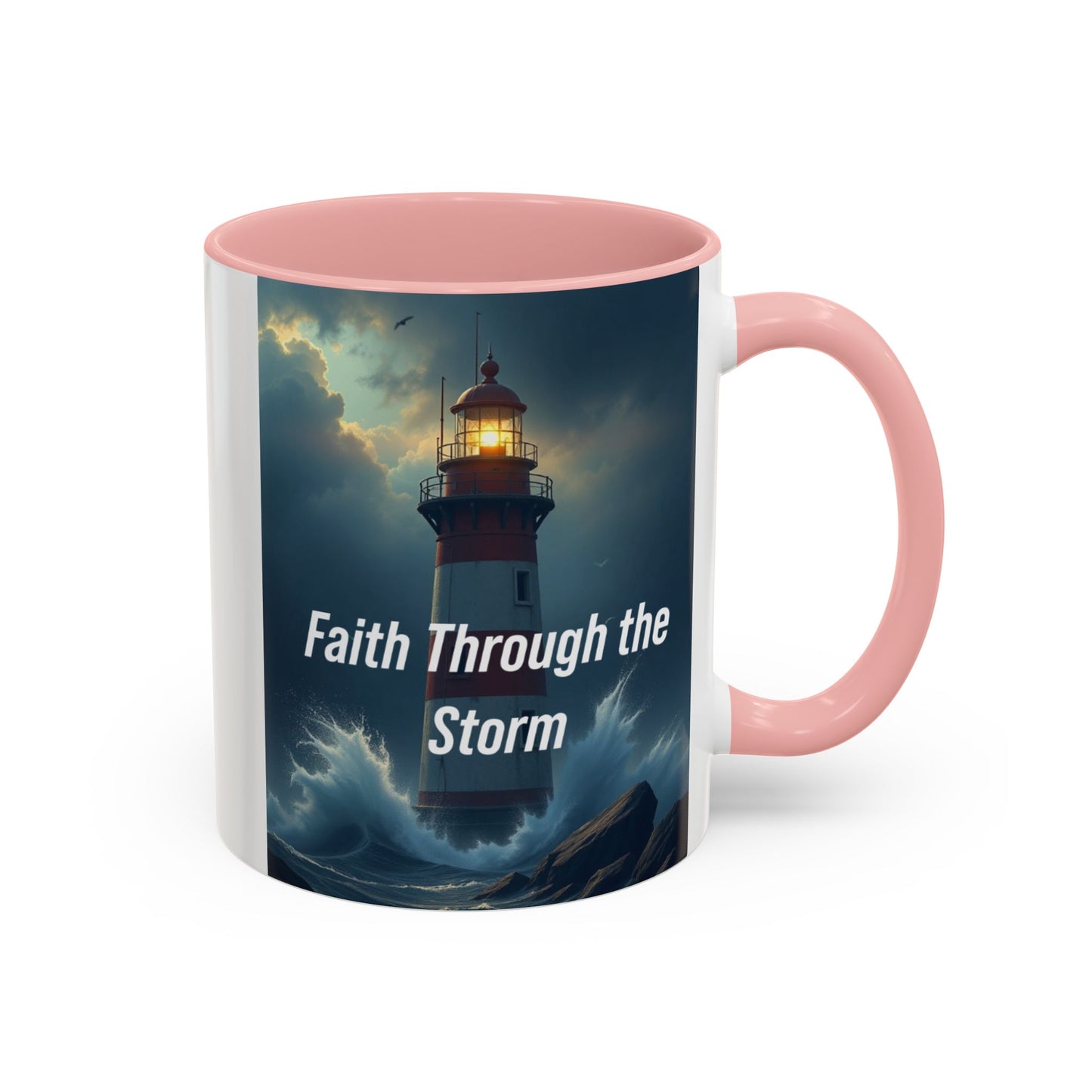 Faith Through the Storm Lighthouse Coffee Mug - Inspirational Ceramic Accent Mug