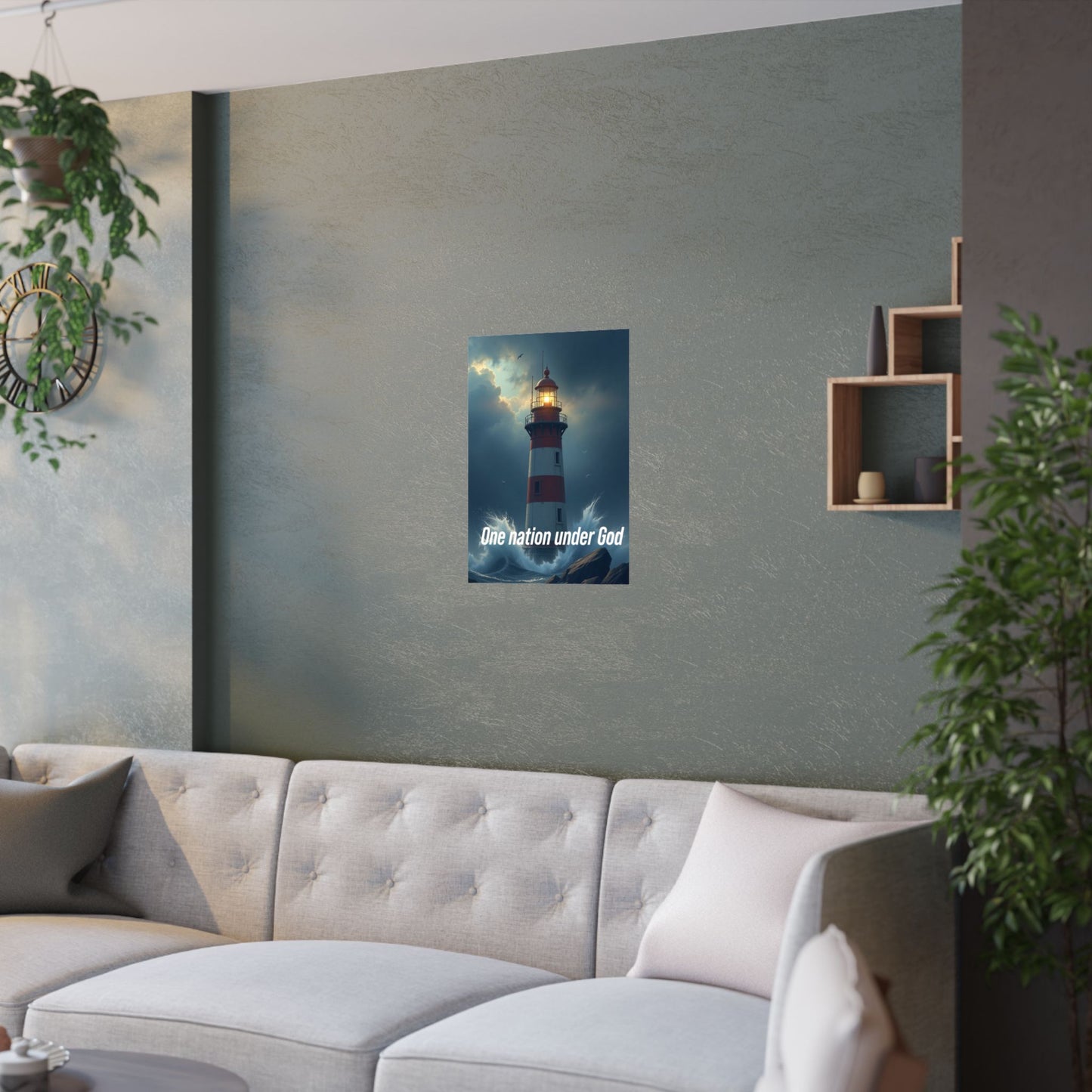 Lighthouse Satin Poster — "One Nation Under God" Patriotic Wall Art