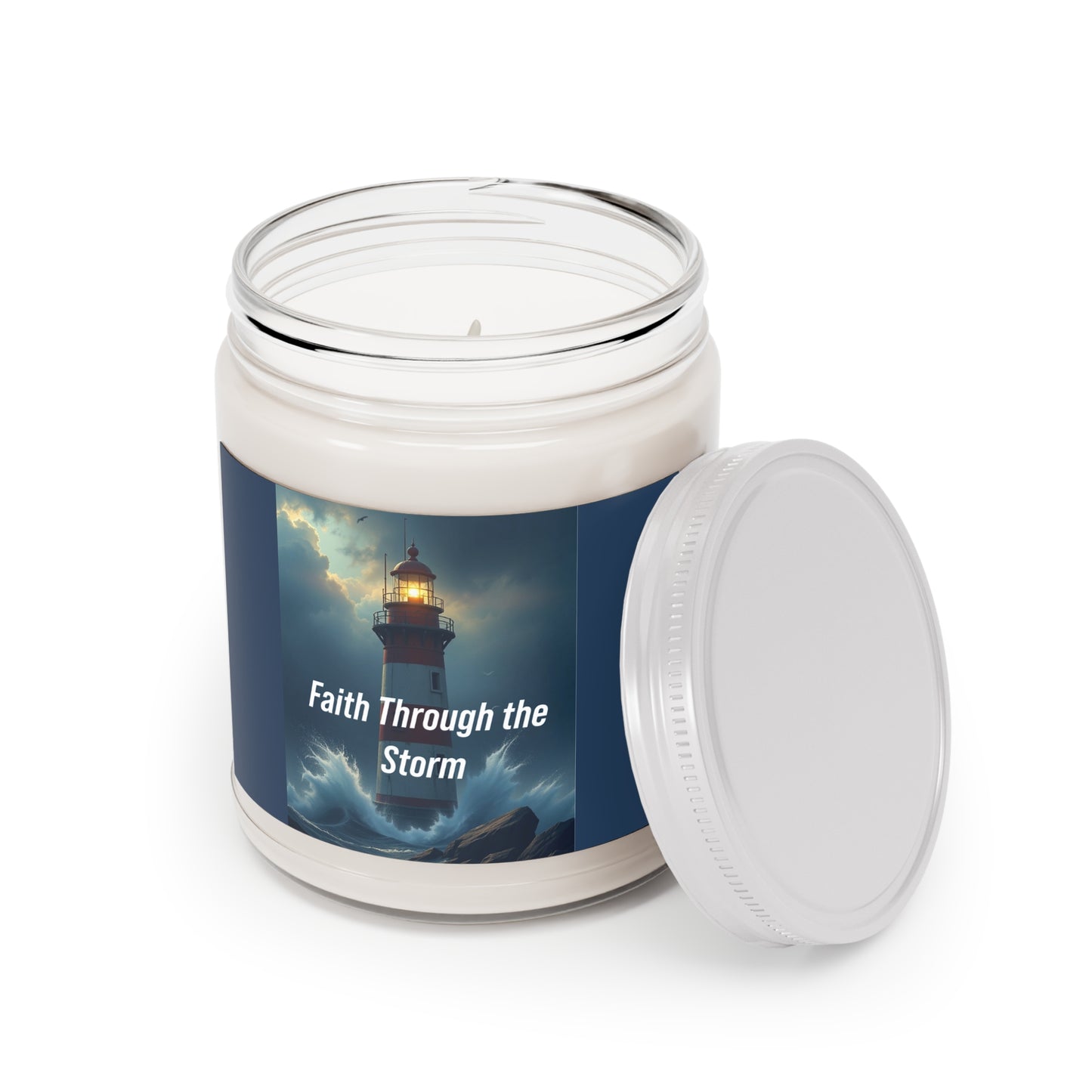 Faith Through the Storm Soy Candle — 9 oz Scented Jar (White Lid)