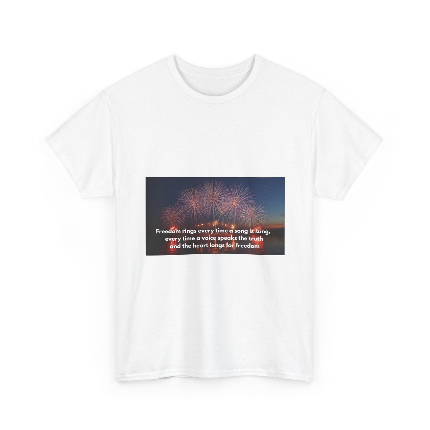 T-Shirt — Patriotic Fireworks Tee with 'Freedom Rings' Quote