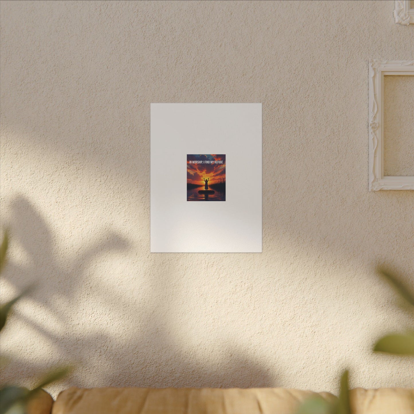Worship Sunrise Canvas Art – "In Worship I Find My Refuge" Stretched Wall Canvas