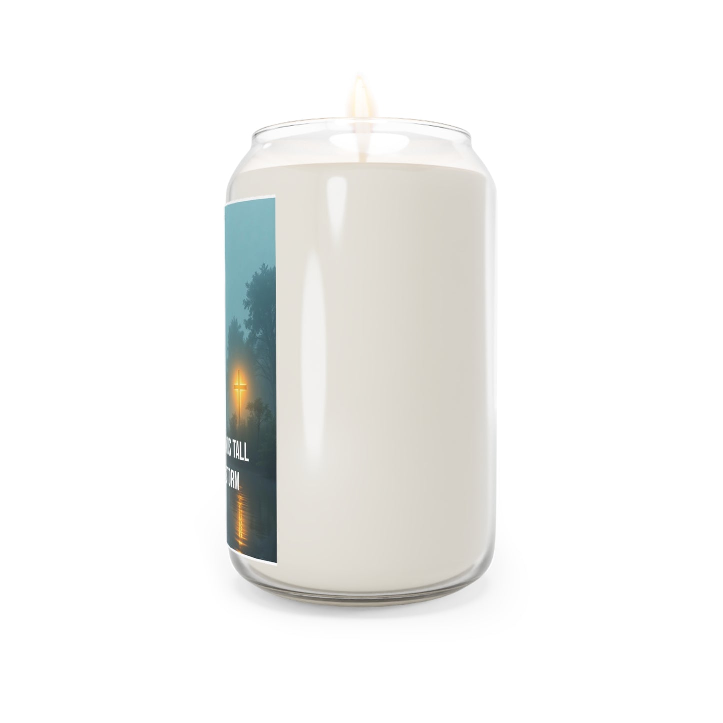 Inspirational Soy Candle — "The Cross Stands Tall Over Every Storm" (13.75 oz)