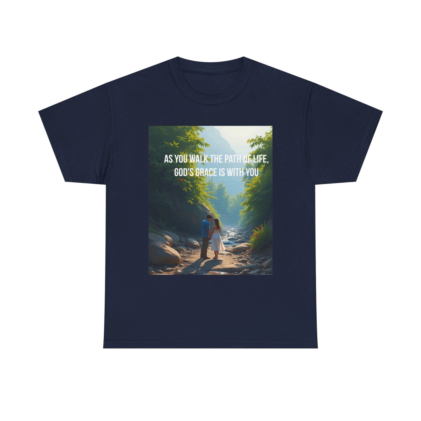 Faith-Inspired Nature T-Shirt — "As You Walk the Path of Life, God’s Grace Is With You"