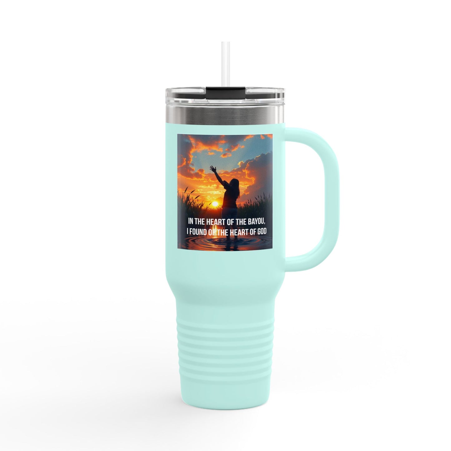 40oz Insulated Travel Mug — "In the Heart of the Bayou I Found Home (Sunset Silhouette)"