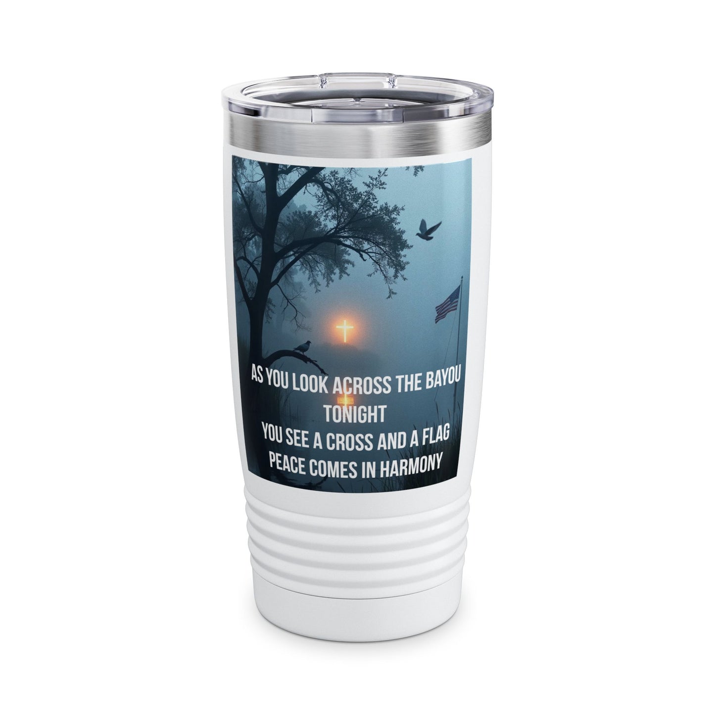 20oz Ringneck Tumbler — Bayou Sunset Design with 'As You Look Across the Bayou Tonight' Lyrics