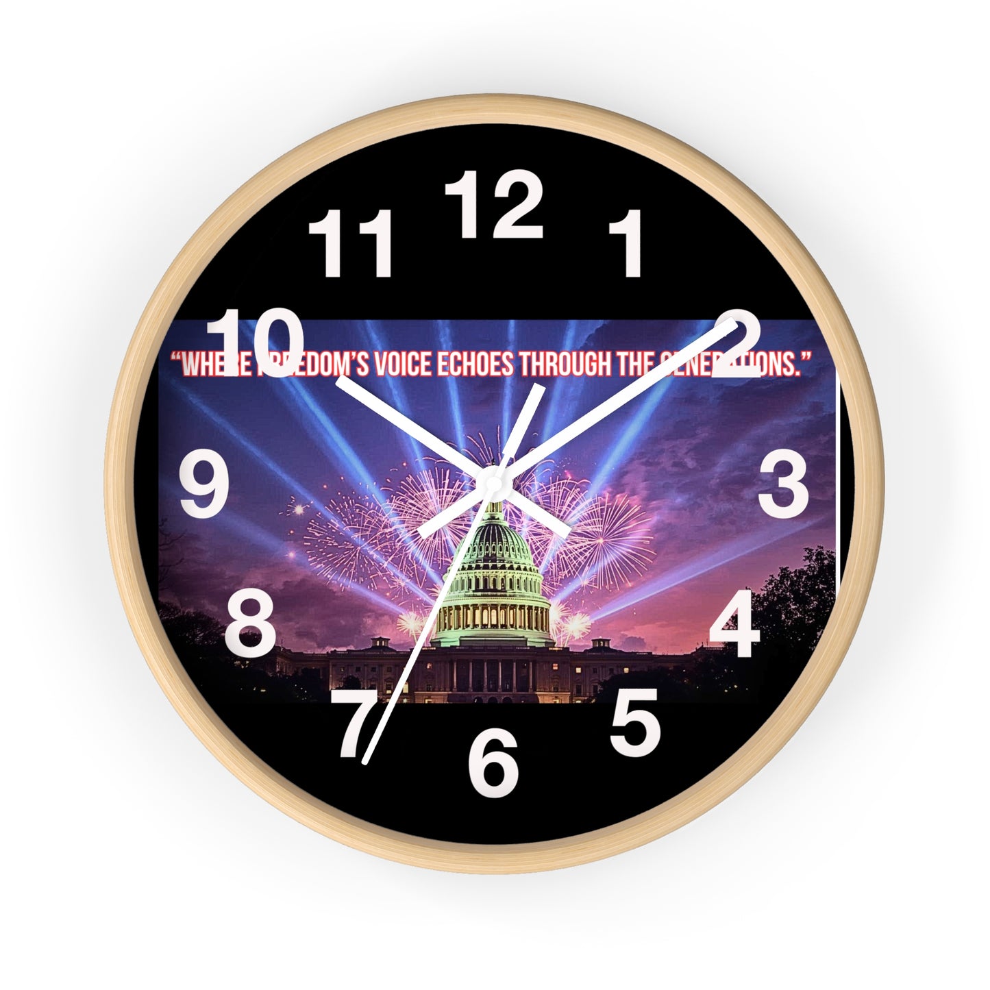Capitol Fireworks Wall Clock — Patriotic Washington D.C. Clock with Quote