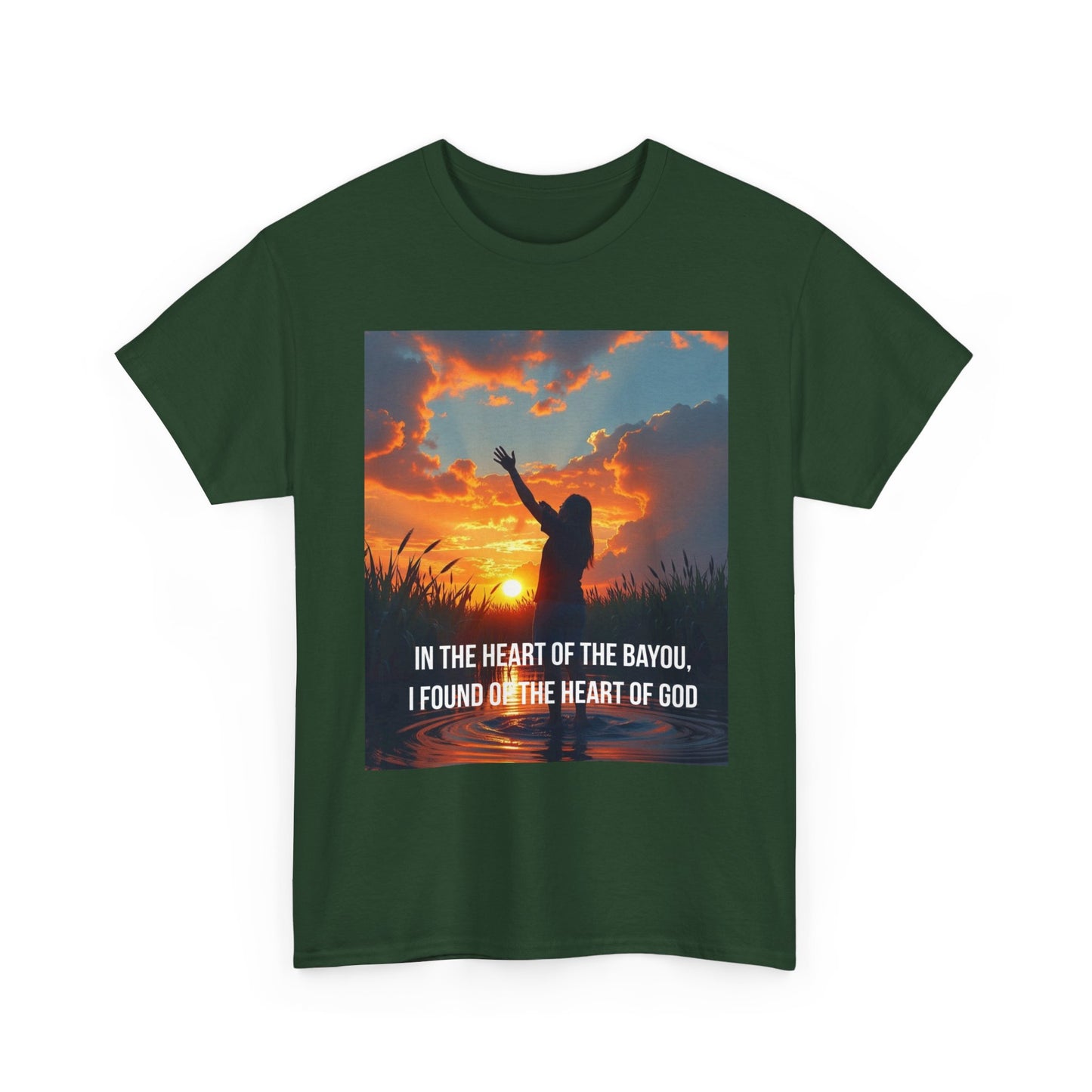 Bayou Sunrise Faith T-Shirt — "In the Heart of the Bayou, I Found the Heart of God" Christian Tee