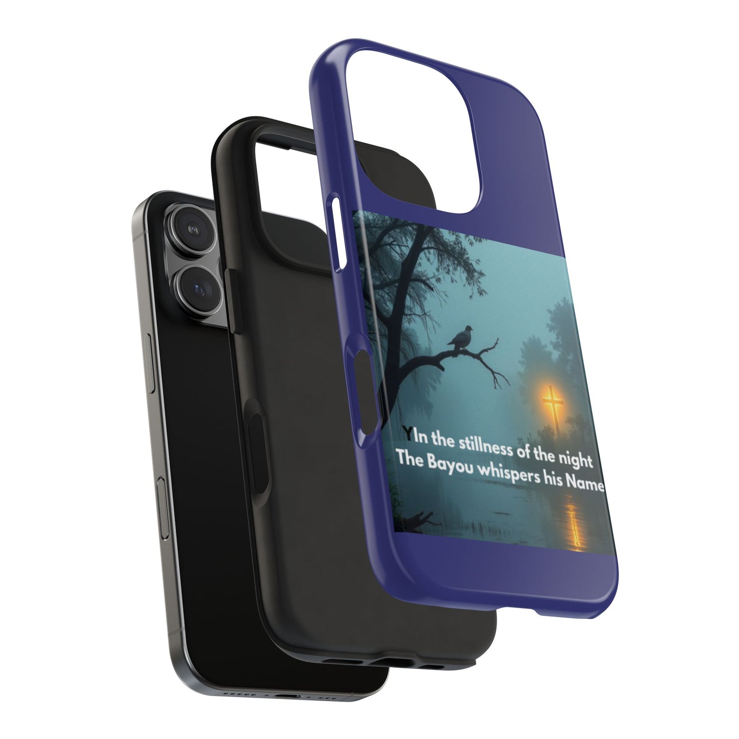 Tough Phone Case — 'In the stillness of the night the Bayou whispers his Name' Moody Bayou Cross Design