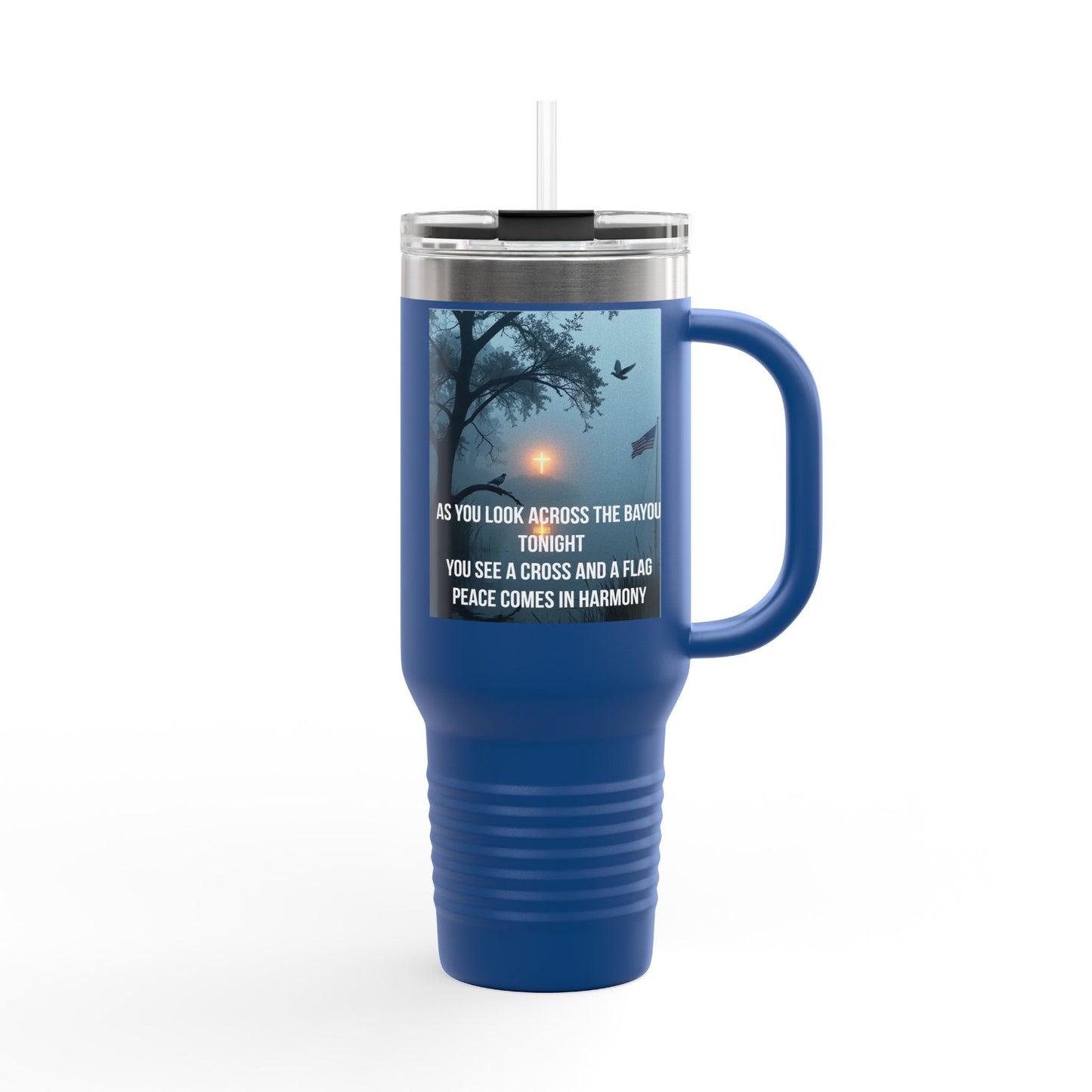40oz Insulated Travel Mug — Scenic Sunset Peace Quote Design