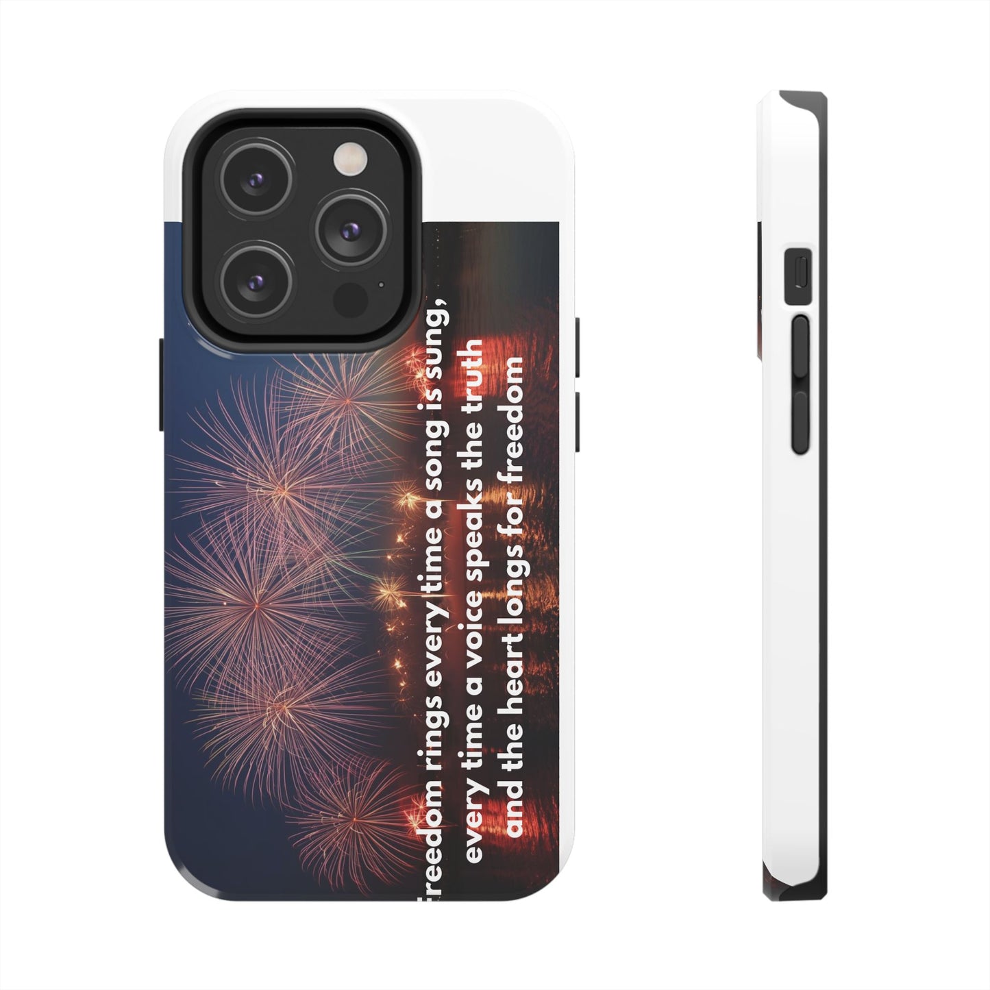 Patriotic Fireworks Tough Phone Case — "Freedom" Quote Protective Cover