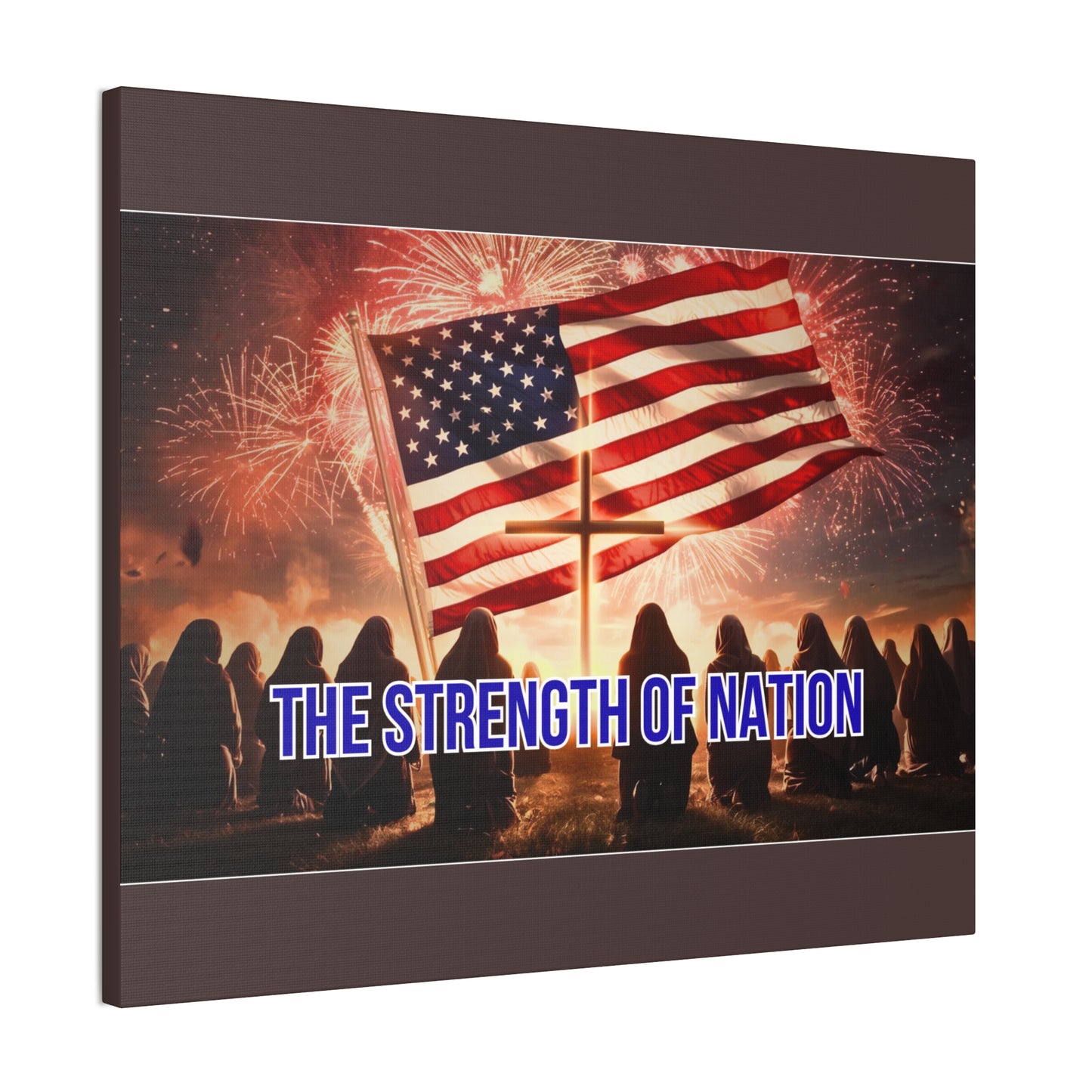 Patriotic Canvas Wall Art – “The Strength of Nation” American Flag with Fireworks