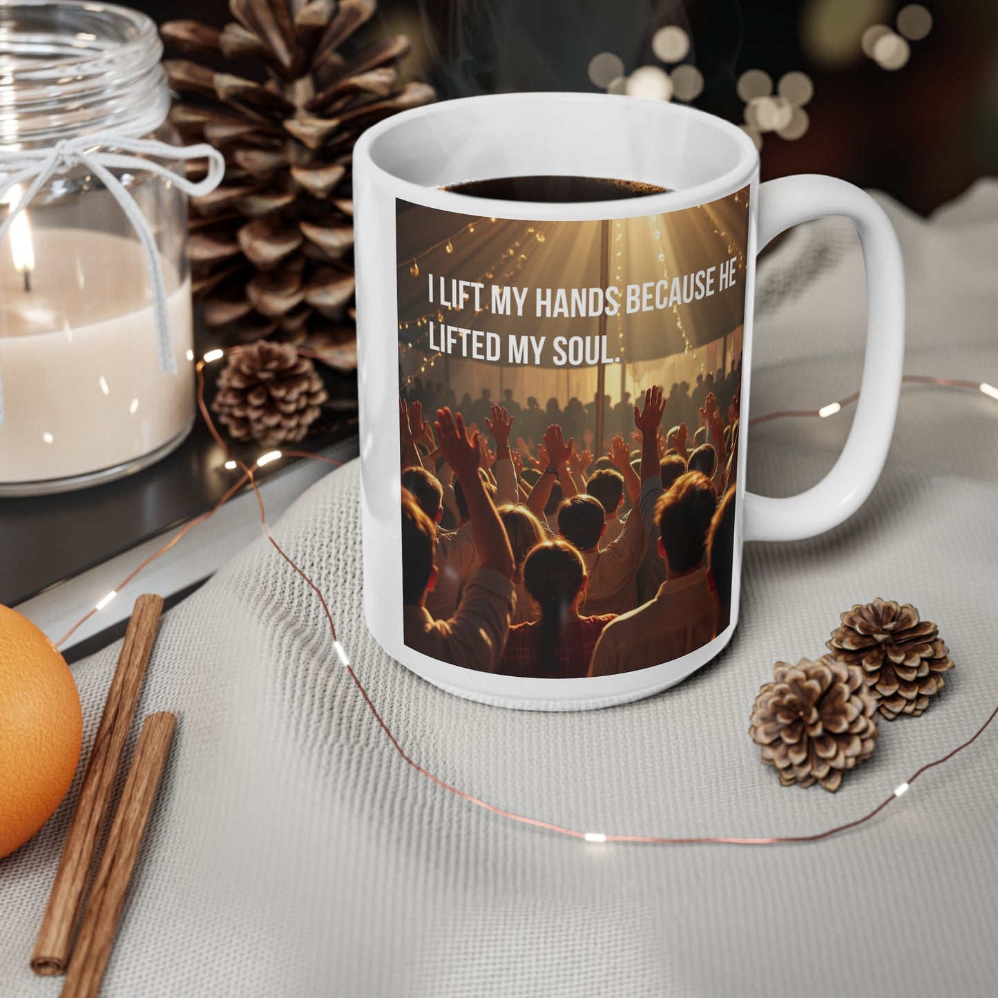 Worship Concert Ceramic Mug — "I Lift My Hands" Spiritual Coffee Cup (11oz & 15oz)