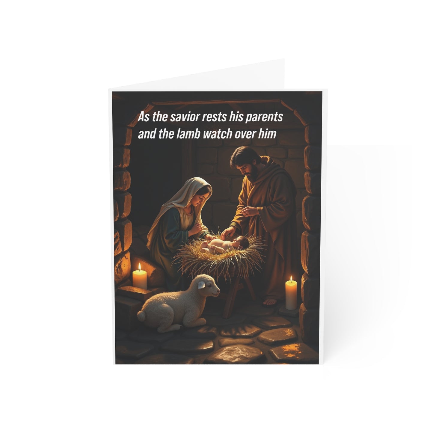 As the savior rests his parents and the lamb watch over him