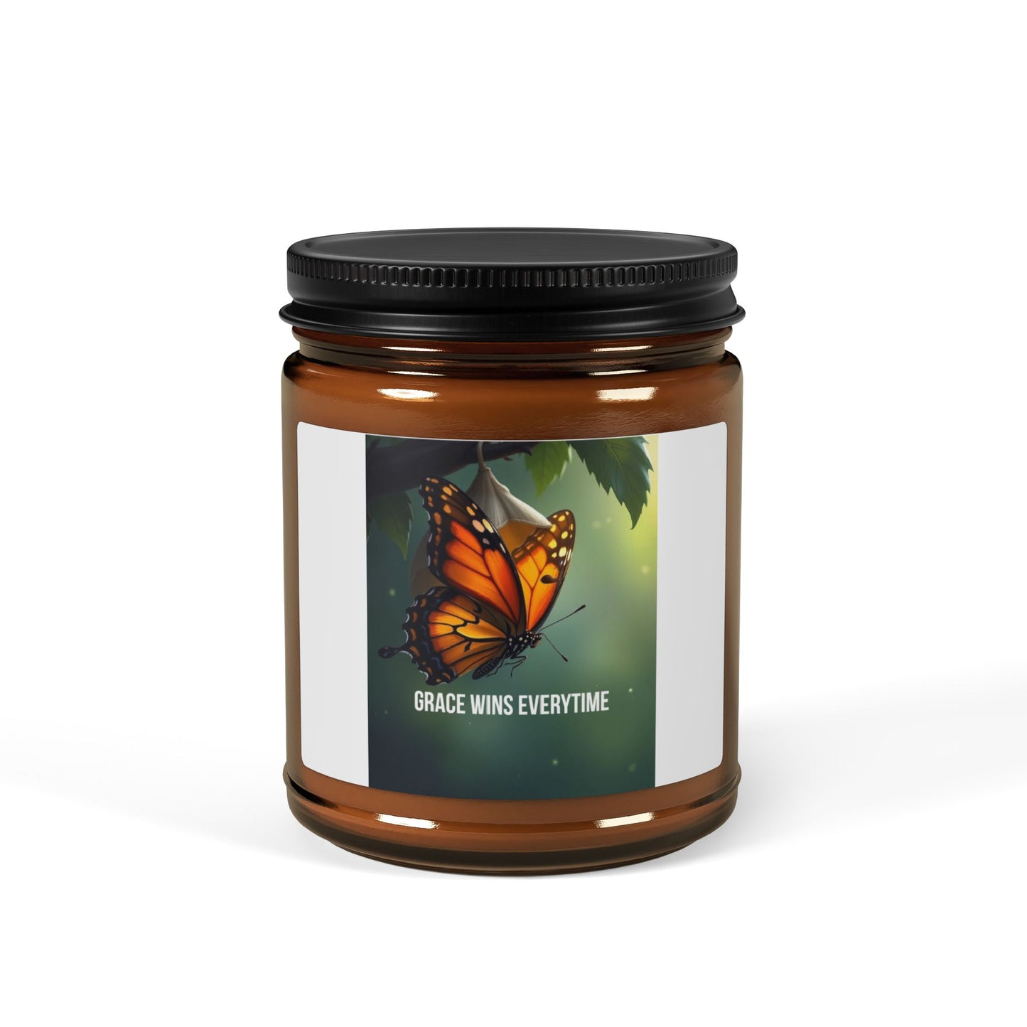Butterfly Soy Candle — "Change Wins Every Time" Amber Jar