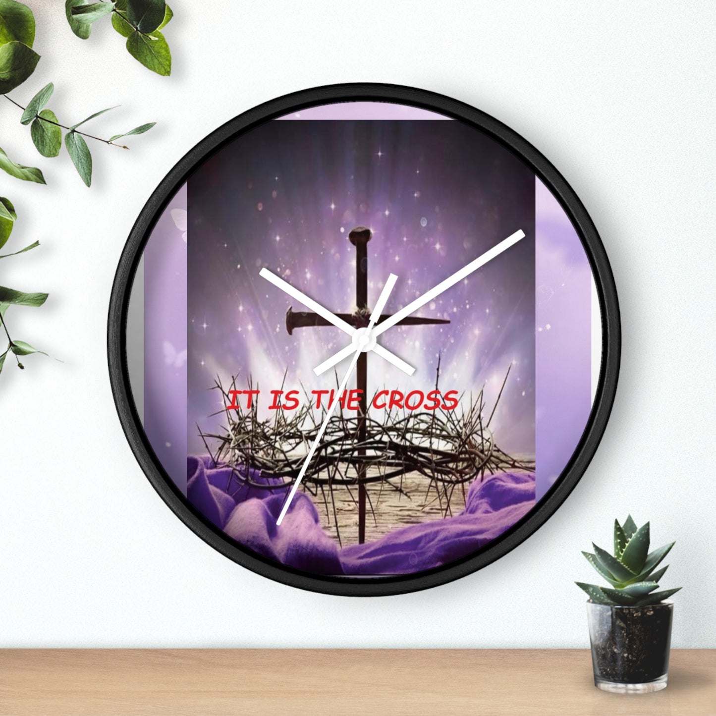 Christian Wall Clock — 'It Is The Cross' Inspirational Cross & Crown of Thorns Design