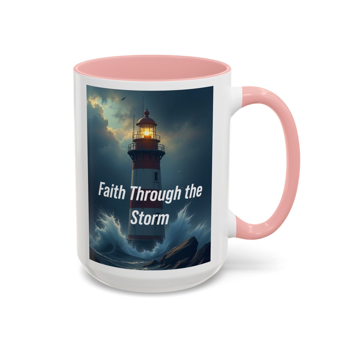 Faith Through the Storm Lighthouse Coffee Mug - Inspirational Ceramic Accent Mug