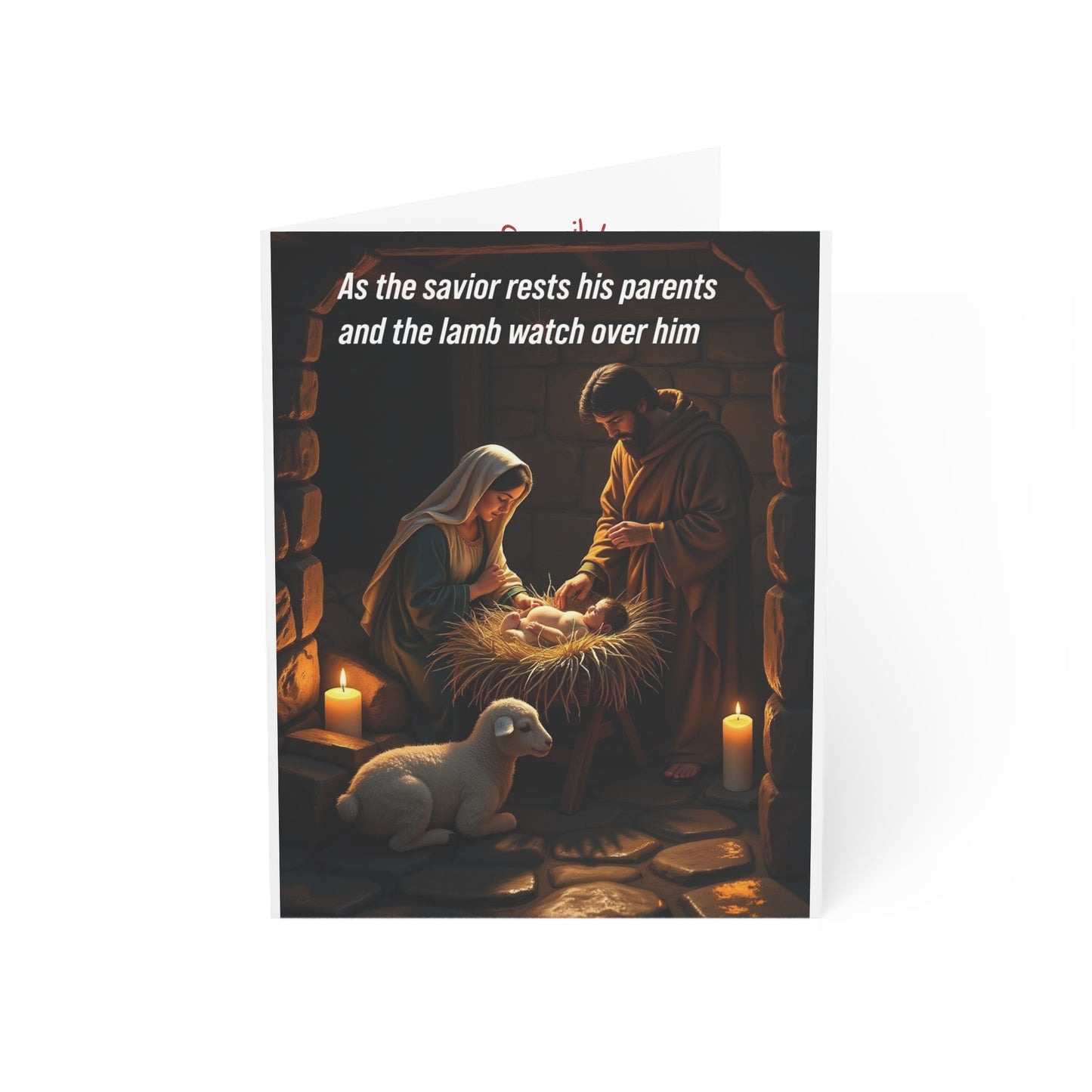 As the savior rests his parents and the lamb watch over him