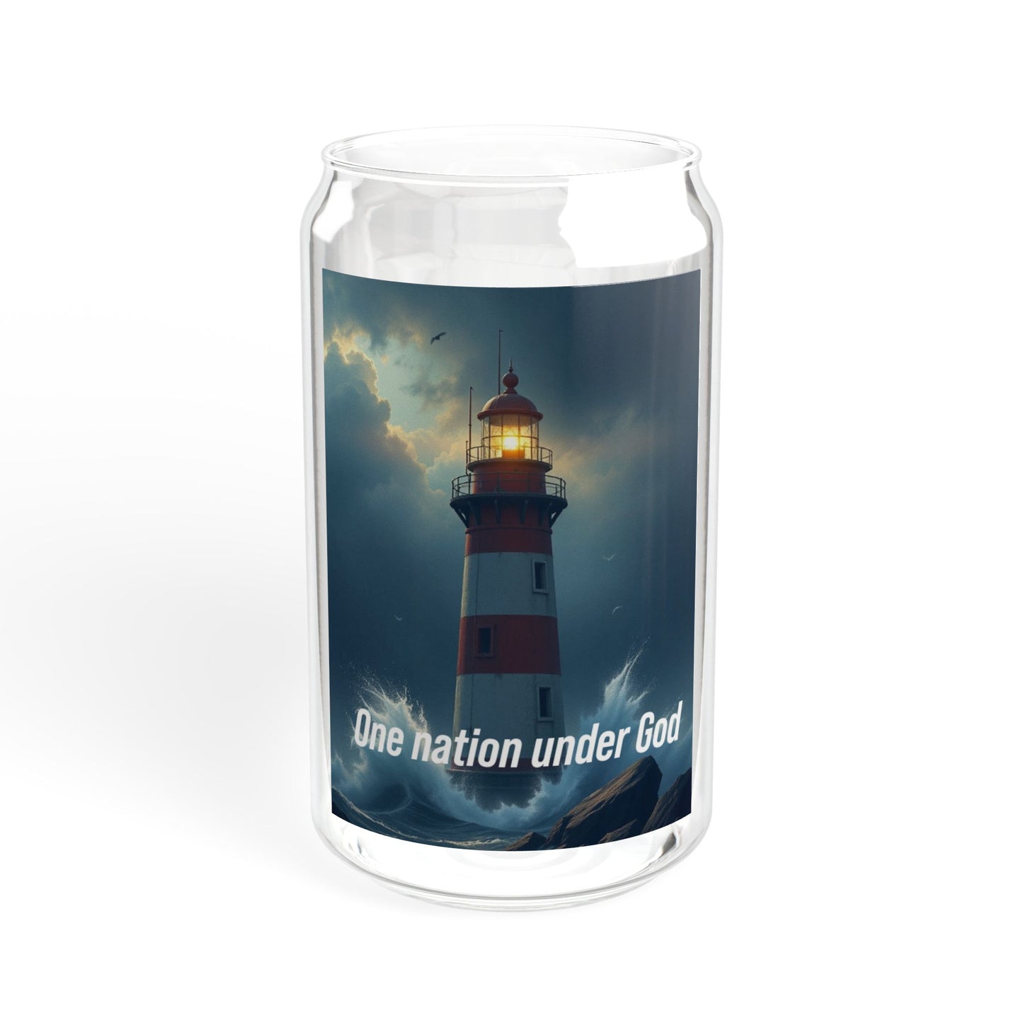 Lighthouse 'One Nation Under God' 16oz Sipper Glass