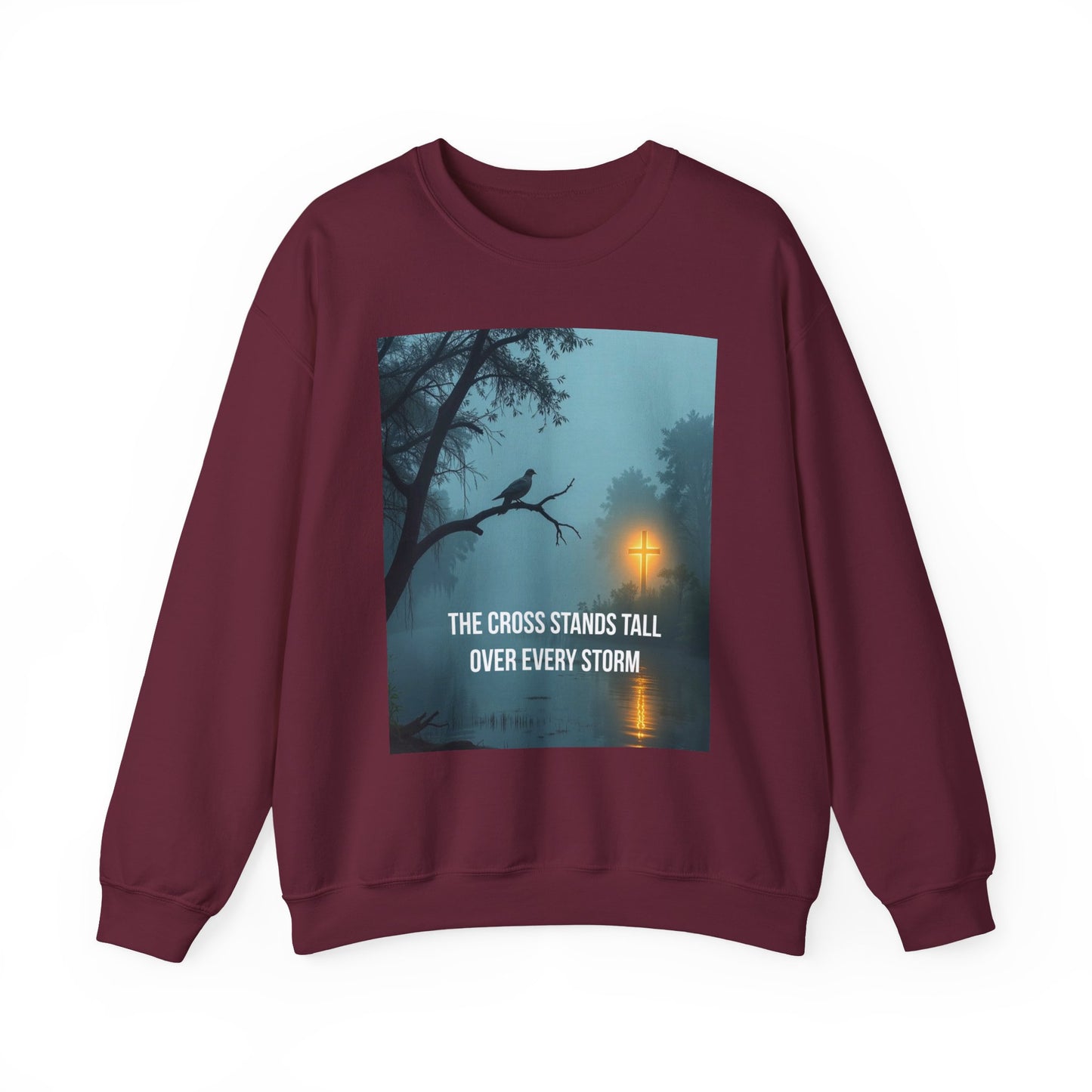 Christian Sweatshirt - "The Cross Stands Tall Over Every Storm" Inspirational Crewneck