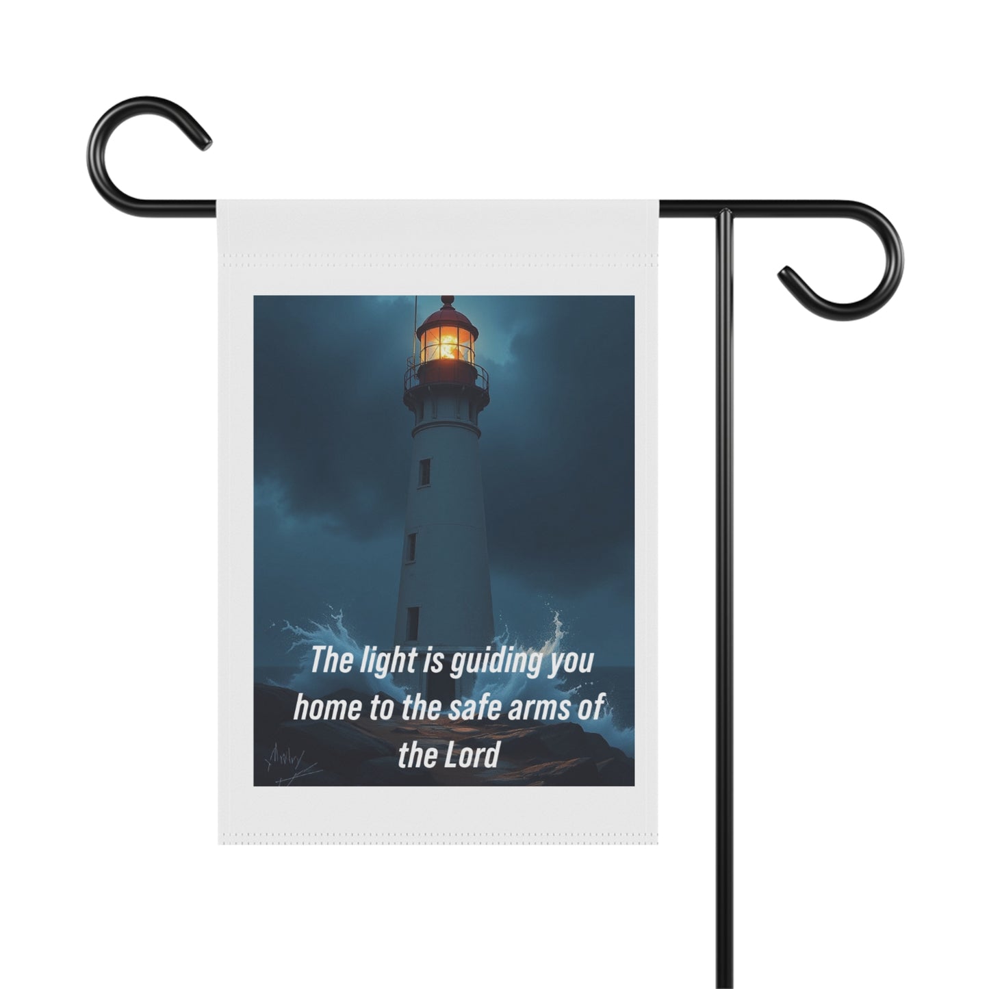 Lighthouse Garden Flag - "The light is guiding you home to the safe arms of the Lord" Inspirational Yard Banner