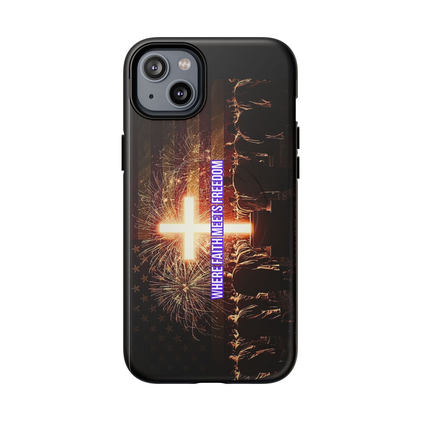 Christian Cross Phone Case - "Where Faith Meets Freedom" Tough Magnetic Case