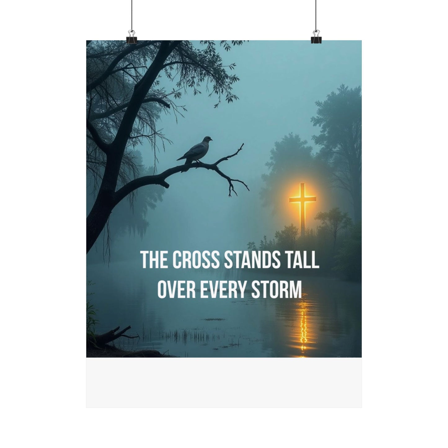 Satin Poster — "The Cross Stands Tall Over Every Storm" Inspirational Christian Wall Art