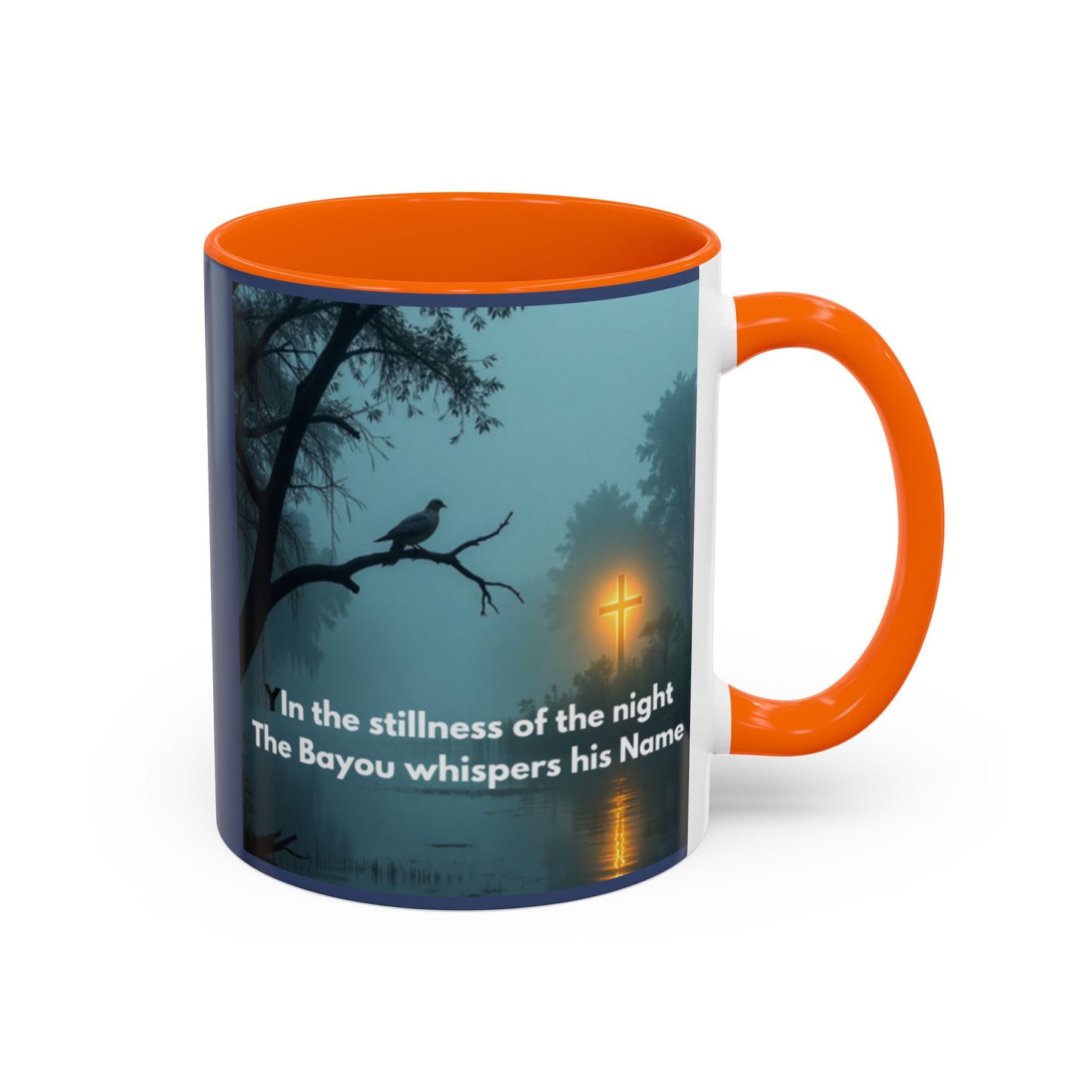Coffee Mug — Bayou Night Scene with Cross & Quote (In the stillness of the night...)